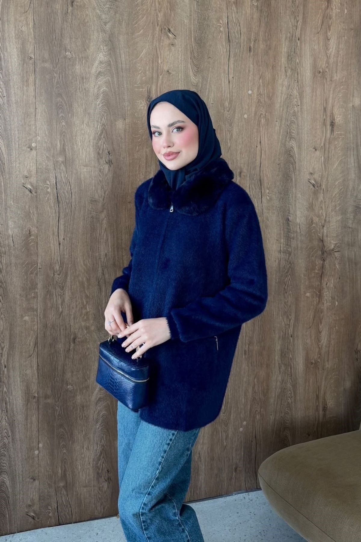 Gökçe Kürklü Angora Hırka Lacivert, Fiyatları 
