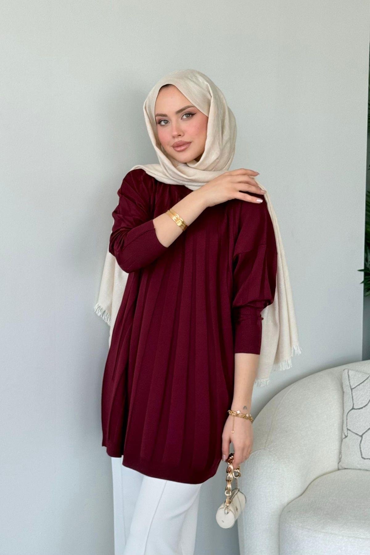 Gökkuşağı Merserize Tunik Bordo, Fiyatları Gökkuşağı Merserize Tunik Bordo- Haza Moda 