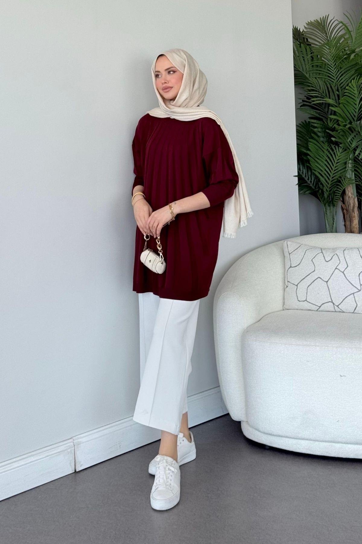 Gökkuşağı Merserize Tunik Bordo, Fiyatları Gökkuşağı Merserize Tunik Bordo- Haza Moda 