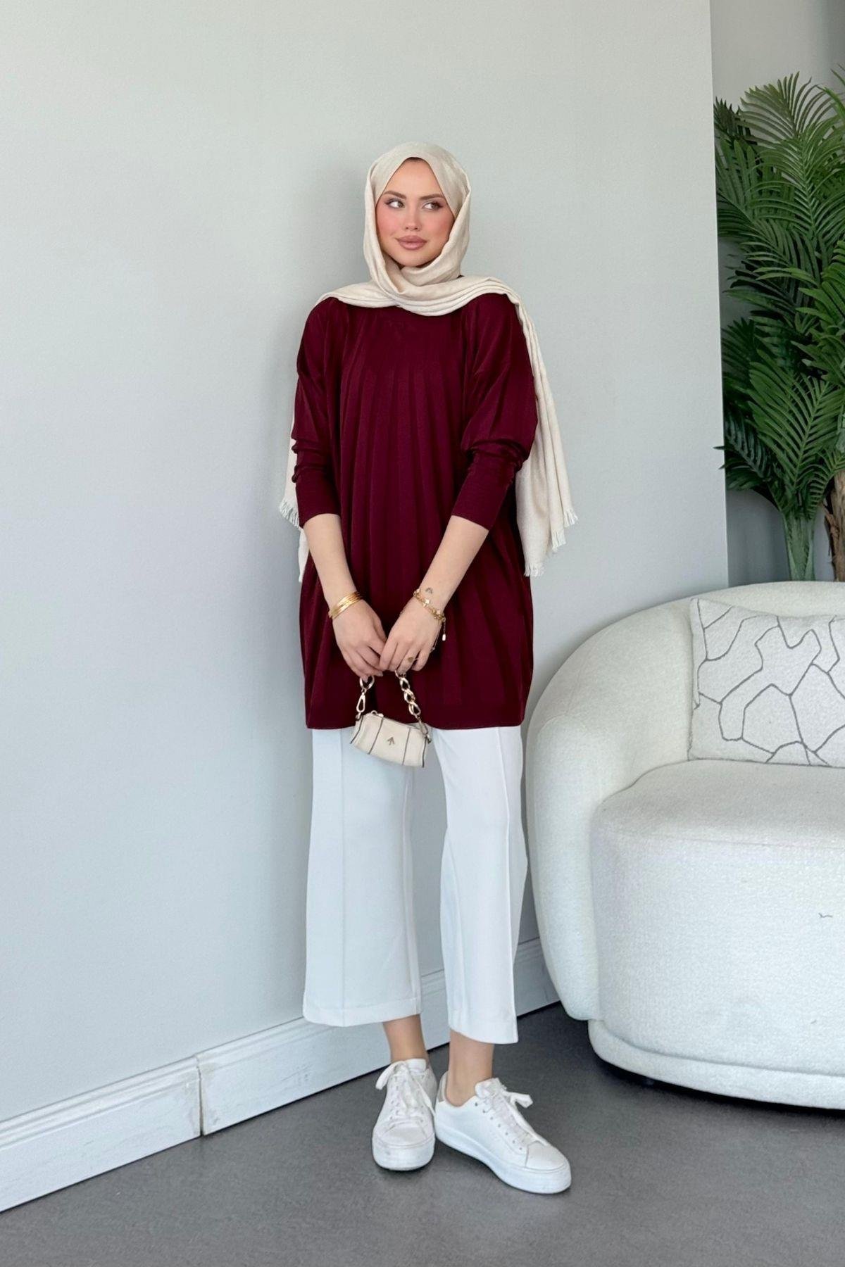 Gökkuşağı Merserize Tunik Bordo, Fiyatları Gökkuşağı Merserize Tunik Bordo- Haza Moda 