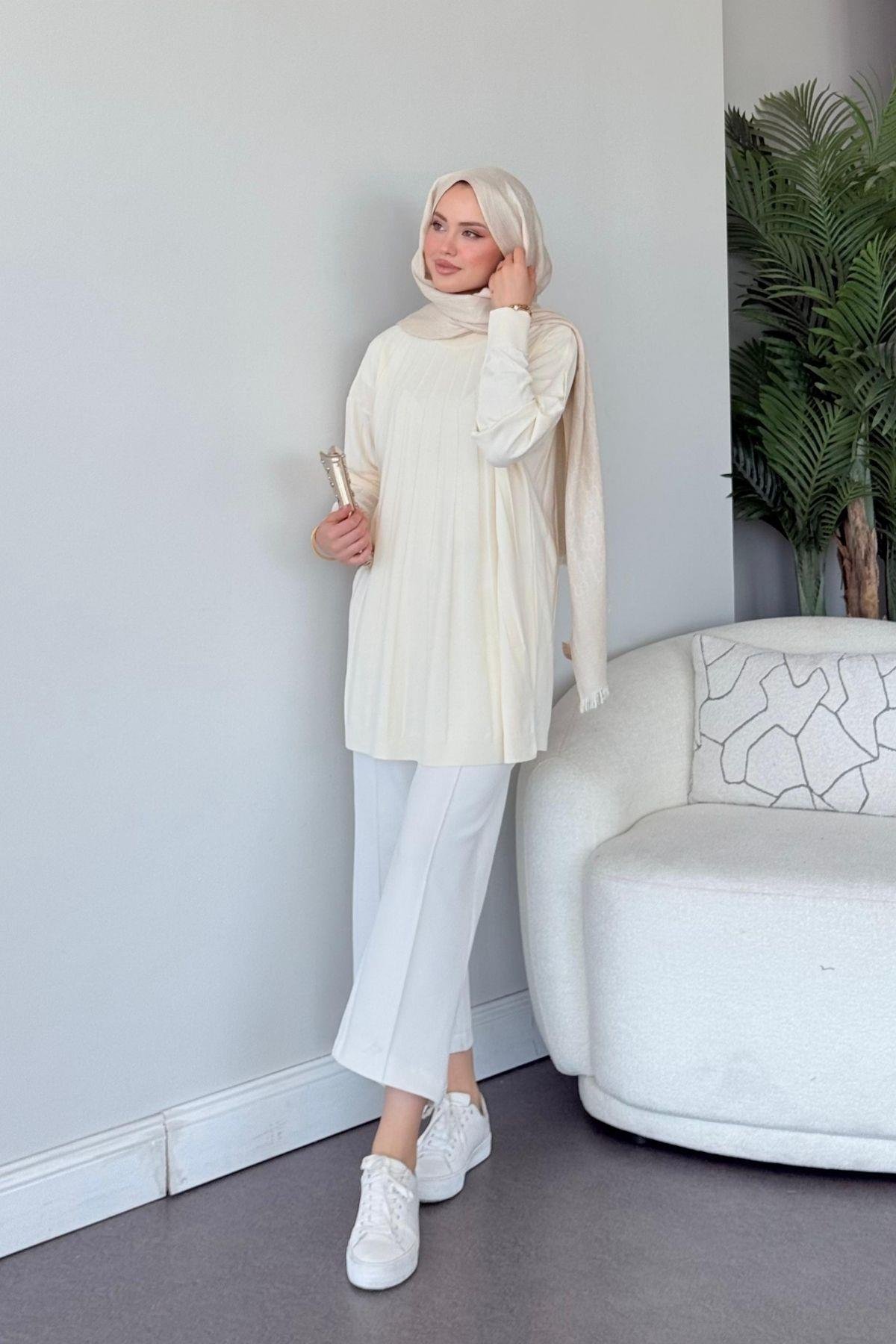 Gökkuşağı Merserize Tunik Ekru, Fiyatları Gökkuşağı Merserize Tunik Ekru- Haza Moda 