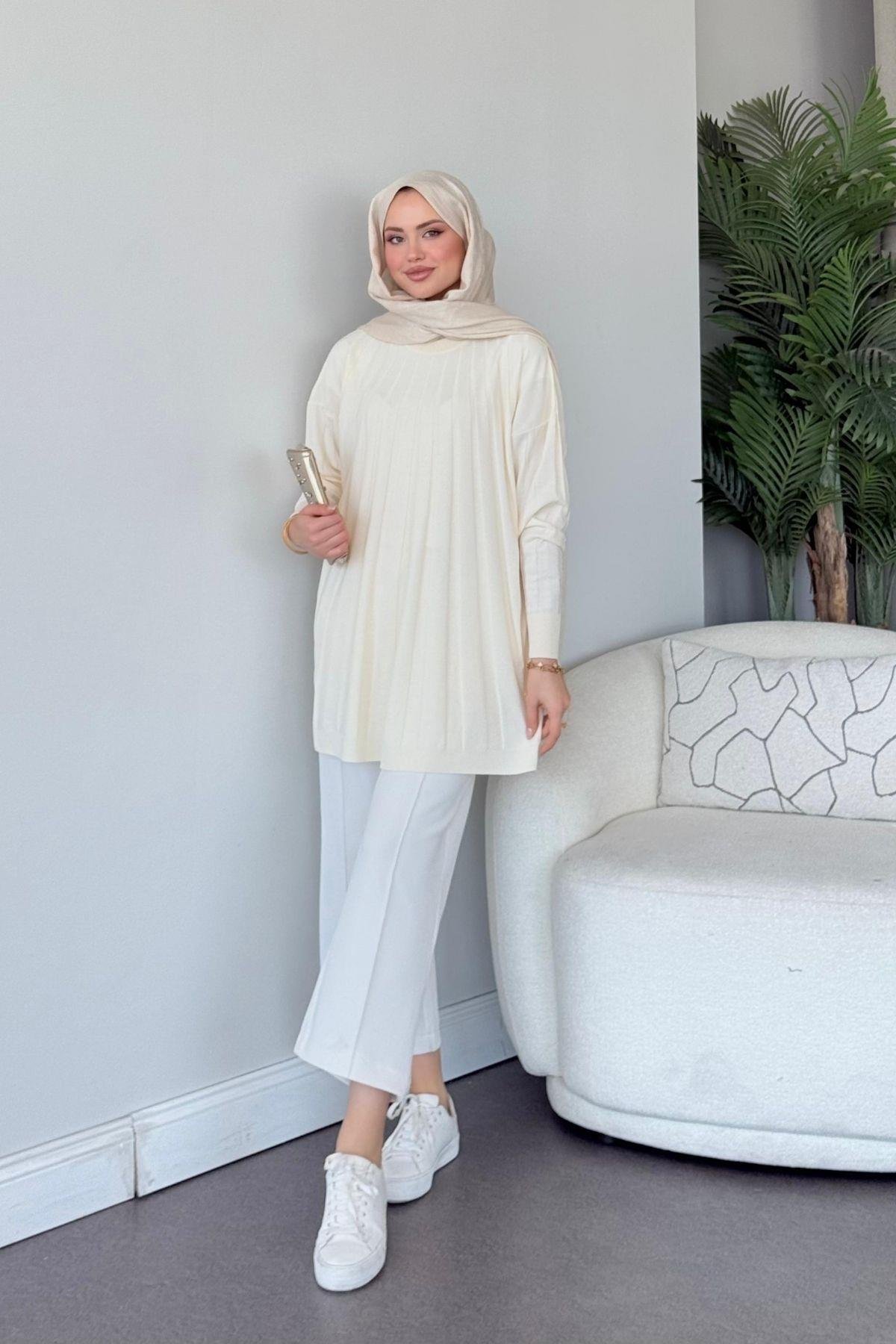 Gökkuşağı Merserize Tunik Ekru, Fiyatları Gökkuşağı Merserize Tunik Ekru- Haza Moda 