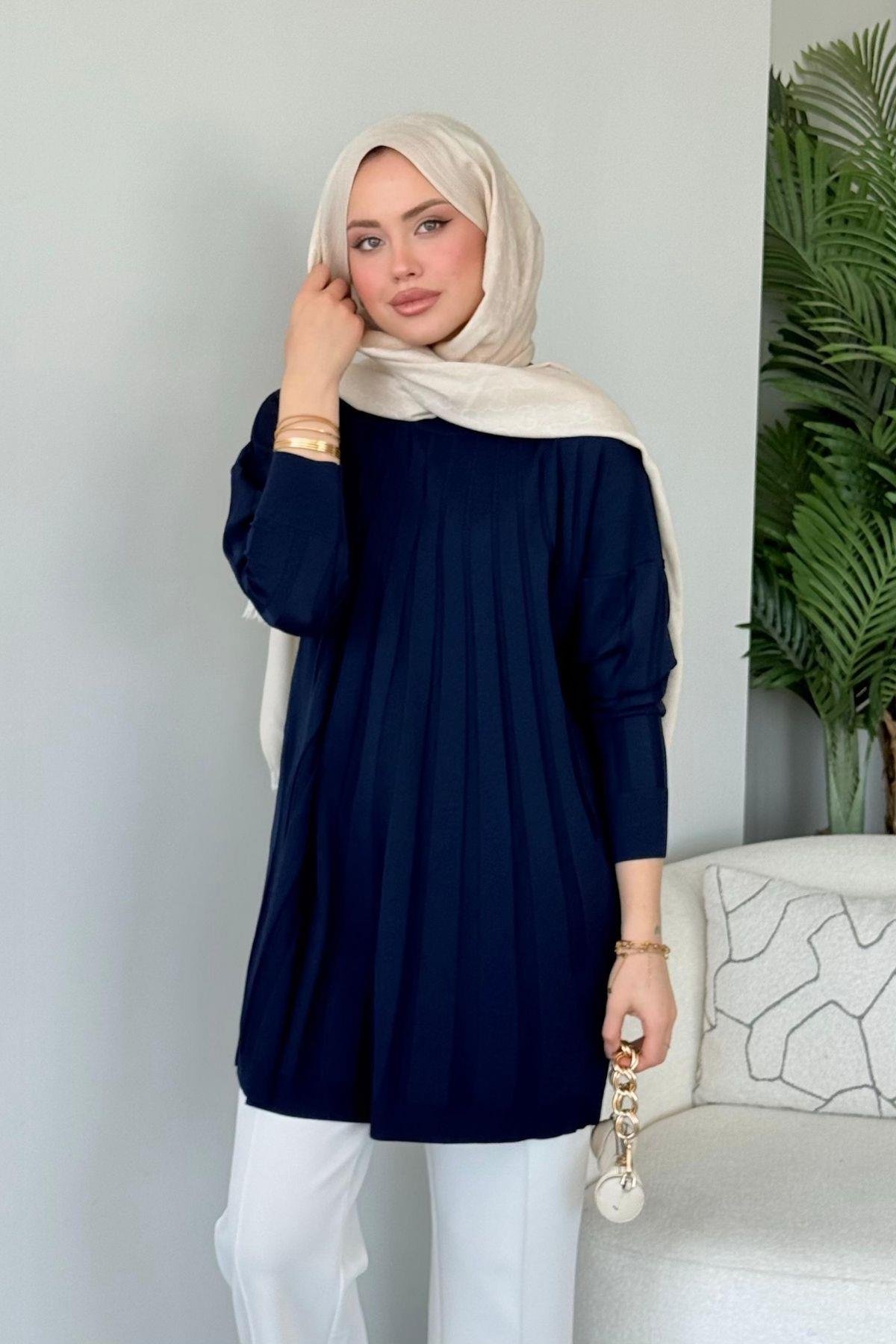 Gökkuşağı Merserize Tunik Lacivert, Fiyatları Gökkuşağı Merserize Tunik Lacivert- Haza Moda 