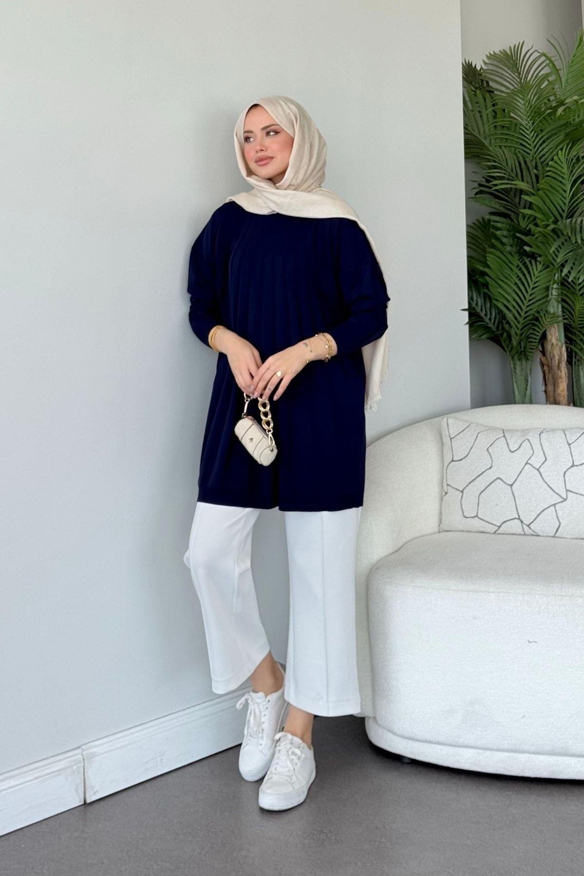 Gökkuşağı Merserize Tunik Lacivert, Fiyatları Gökkuşağı Merserize Tunik Lacivert- Haza Moda 