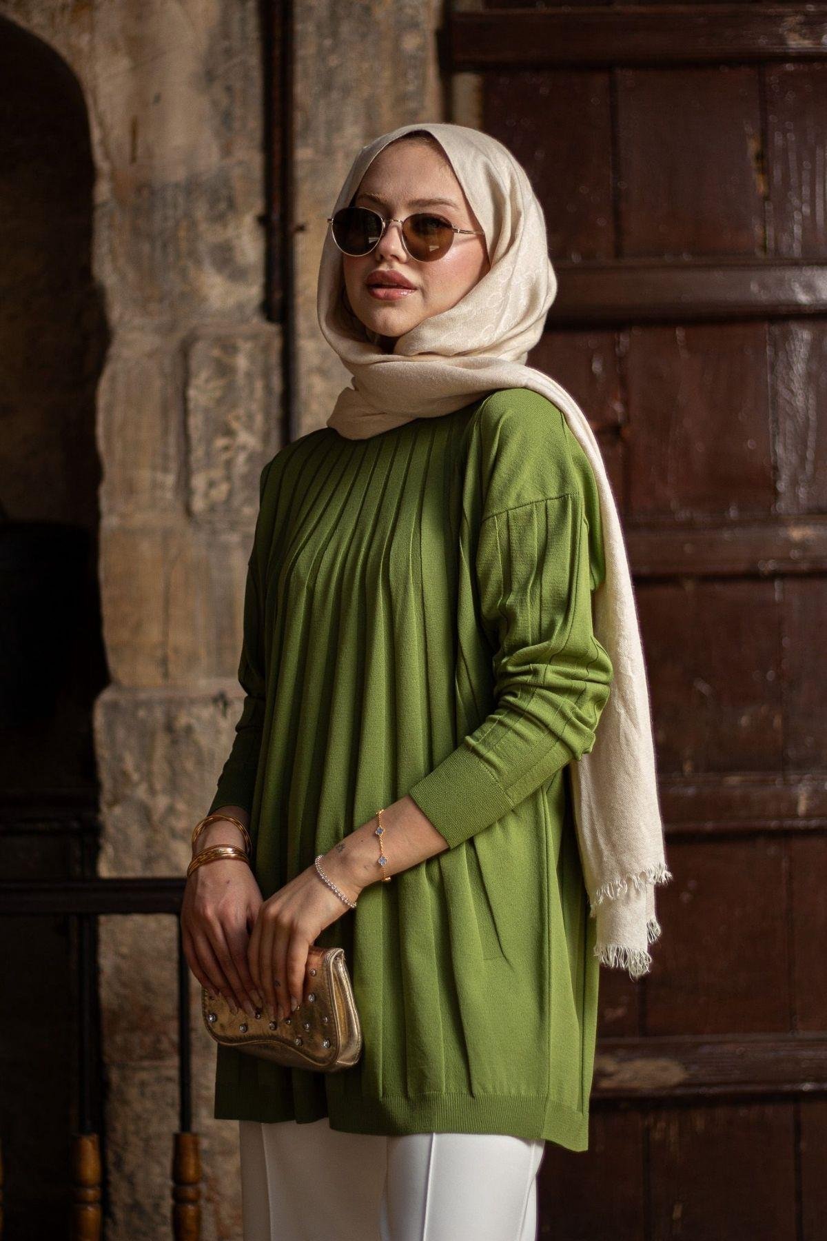 Gökkuşağı Merserize Tunik Yağ Yeşili, Fiyatları Gökkuşağı Merserize Tunik Yağ Yeşili- Haza Moda 