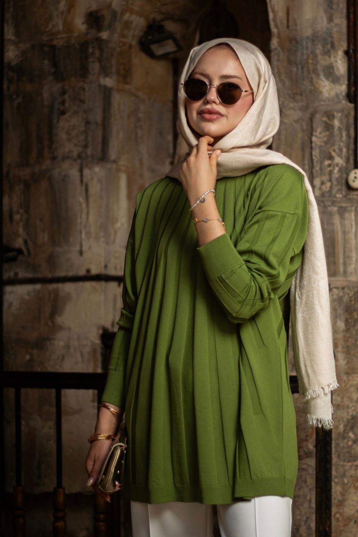 Gökkuşağı Merserize Tunik Yağ Yeşili, Fiyatları Gökkuşağı Merserize Tunik Yağ Yeşili- Haza Moda 