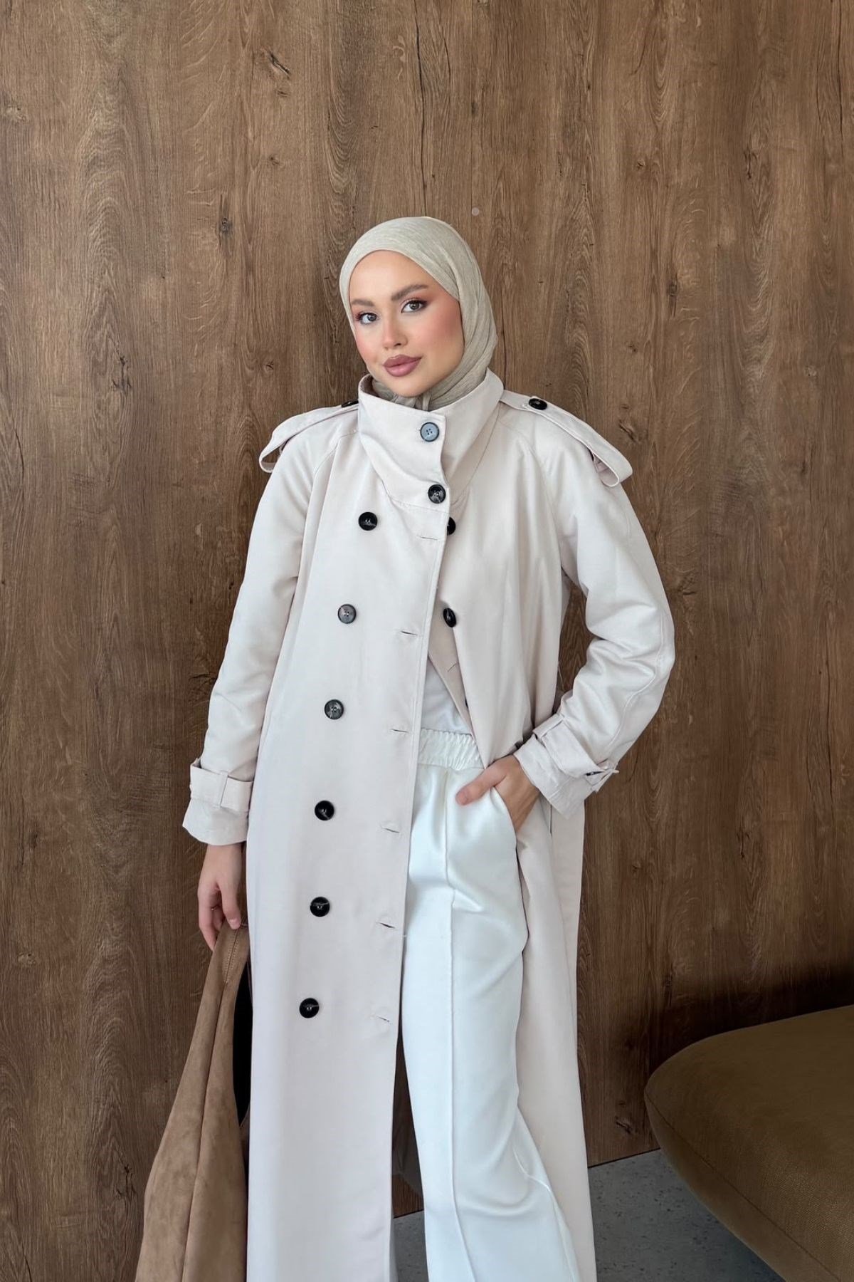 Gökşin Düğmeli Trençkot Bej, Fiyatları 