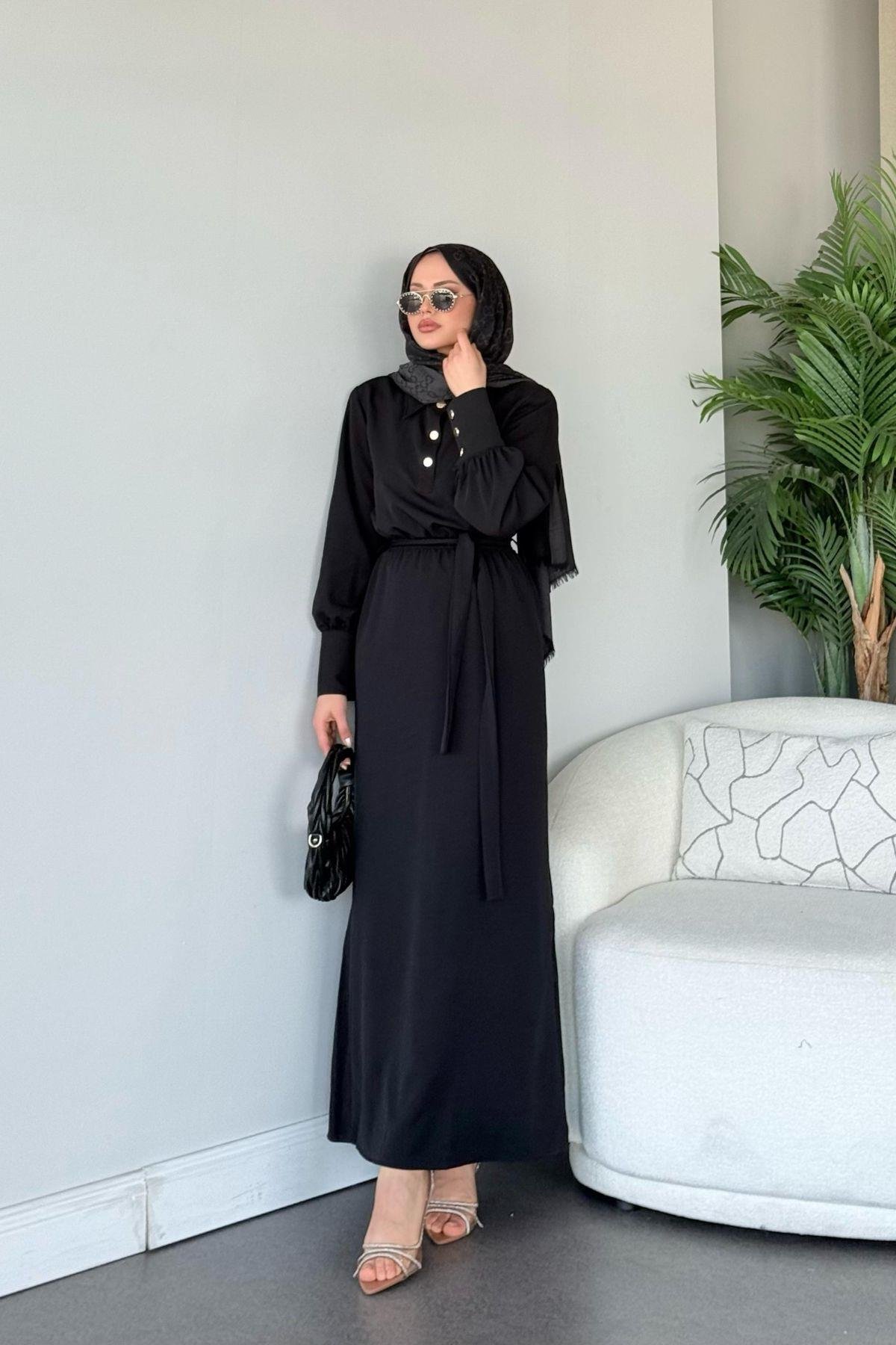 Gold Detaylı Krep Elbise Siyah, Fiyatları Gold Detaylı Krep Elbise Siyah