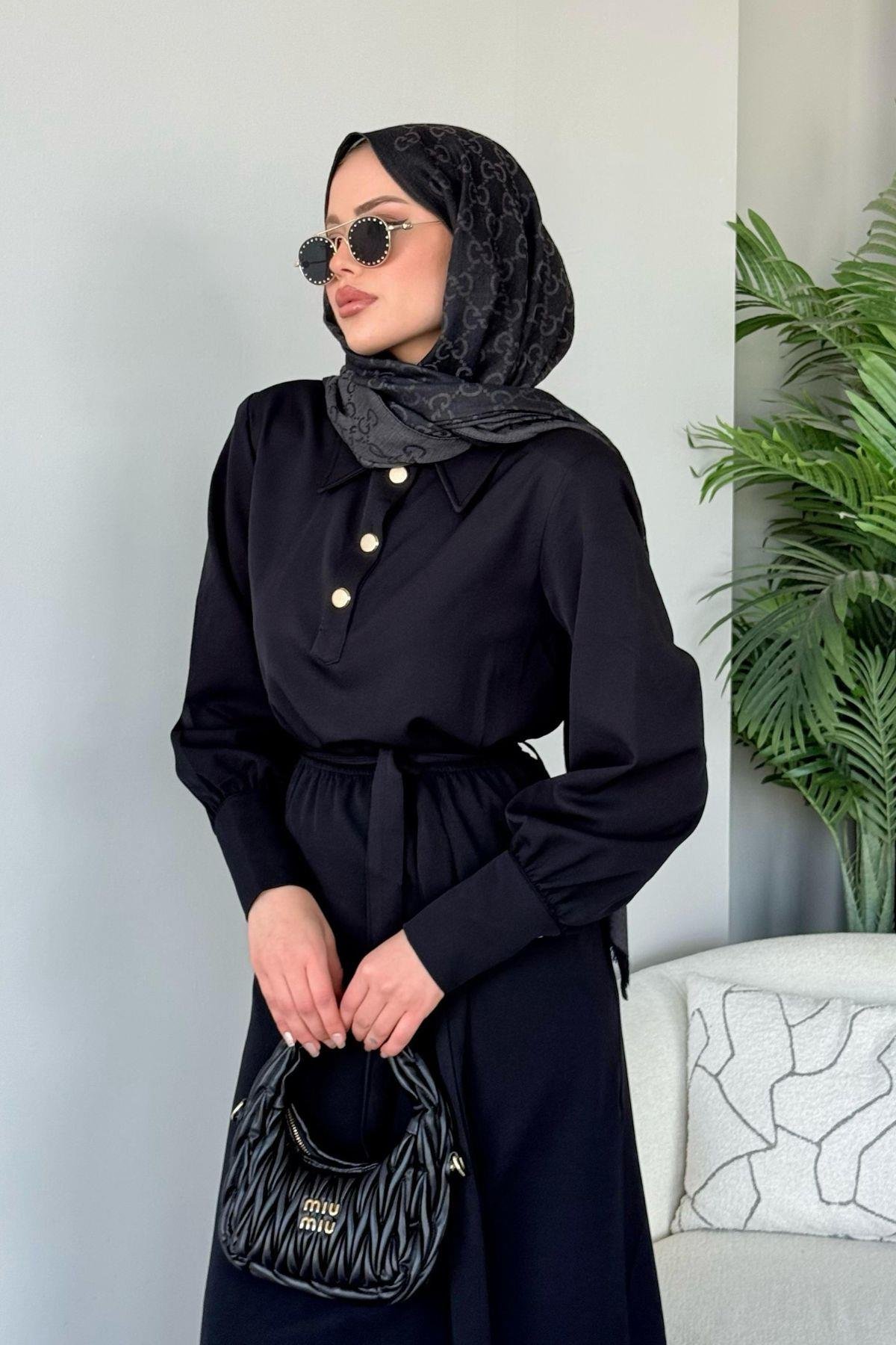 Gold Detaylı Krep Elbise Siyah, Fiyatları Gold Detaylı Krep Elbise Siyah