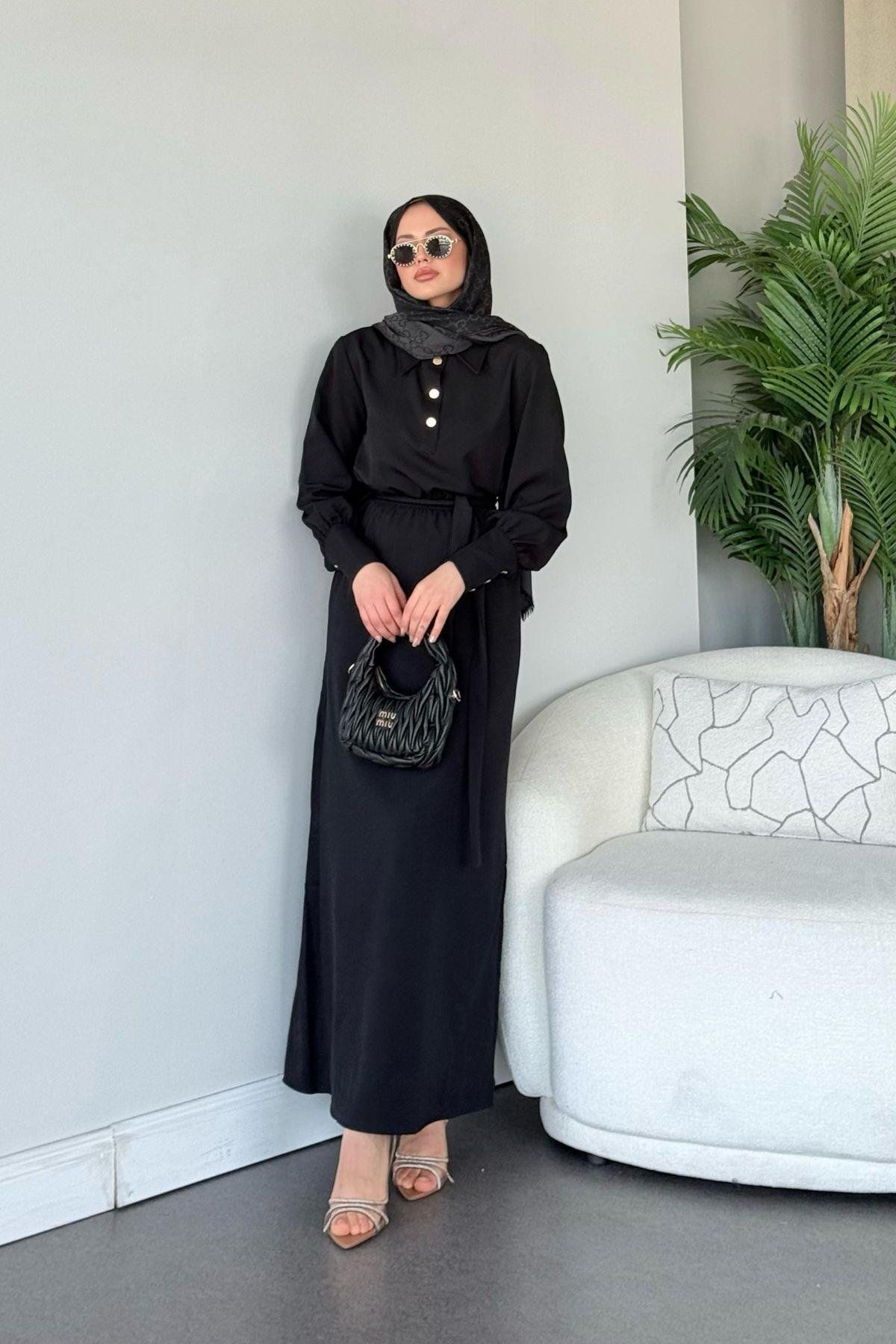 Gold Detaylı Krep Elbise Siyah, Fiyatları Gold Detaylı Krep Elbise Siyah