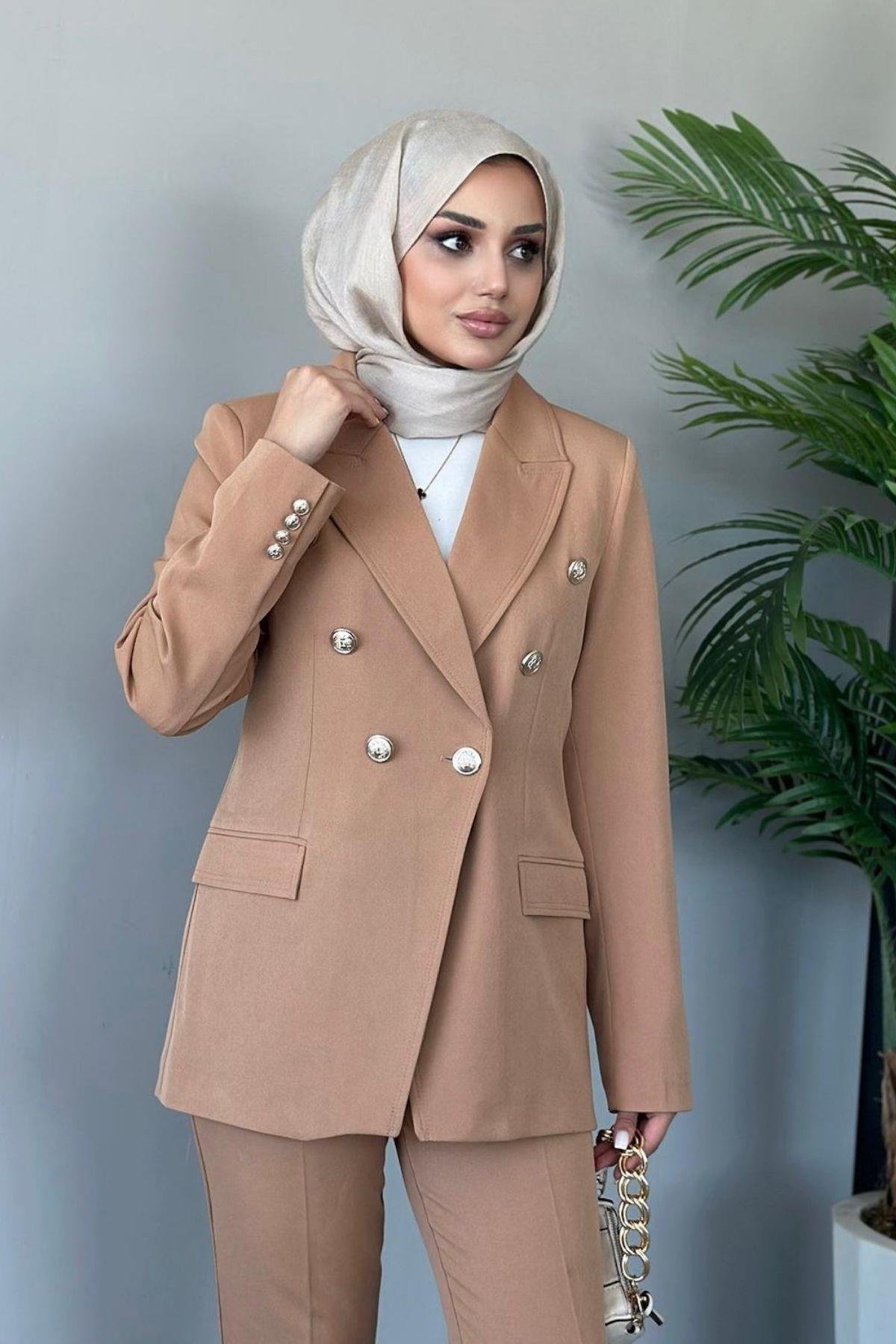 Gold Düğmeli Ceketli Takım Camel, Fiyatları 