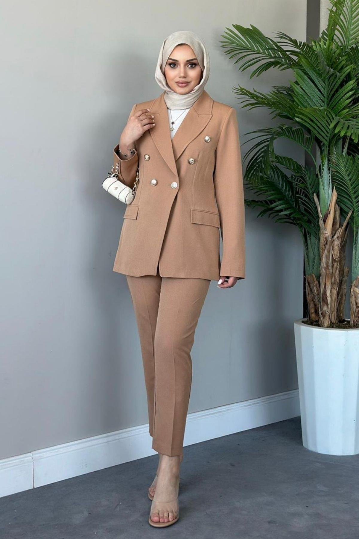 Gold Düğmeli Ceketli Takım Camel, Fiyatları 