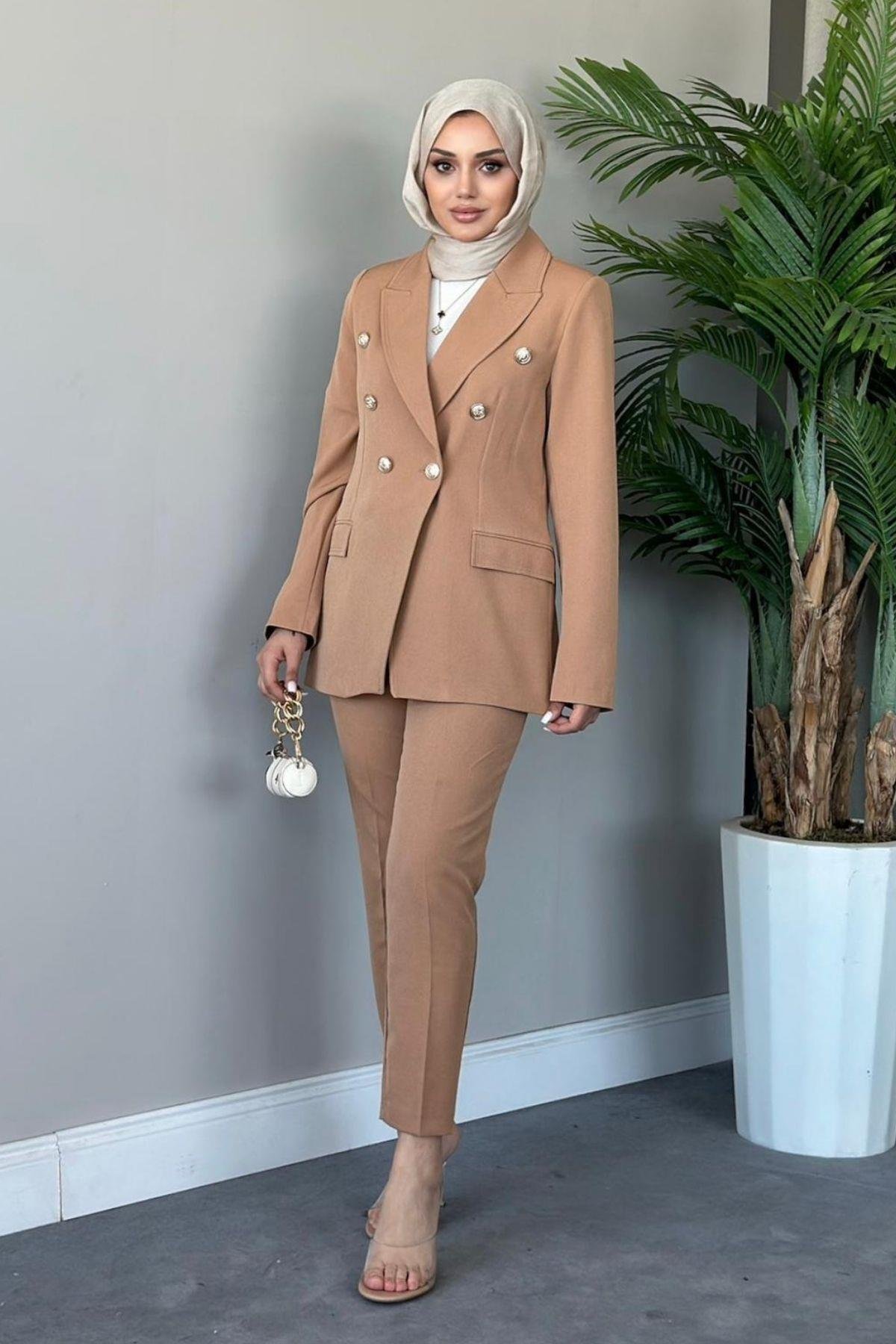 Gold Düğmeli Ceketli Takım Camel, Fiyatları 