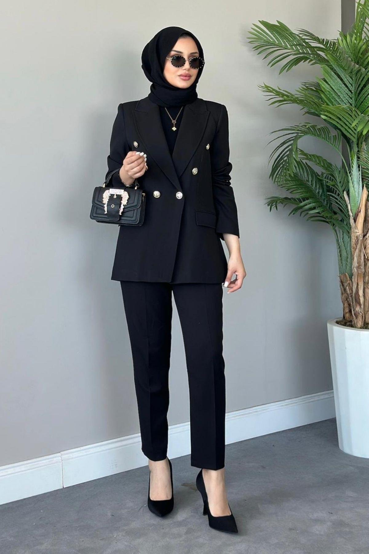 Gold Düğmeli Ceketli Takım Siyah, Fiyatları 