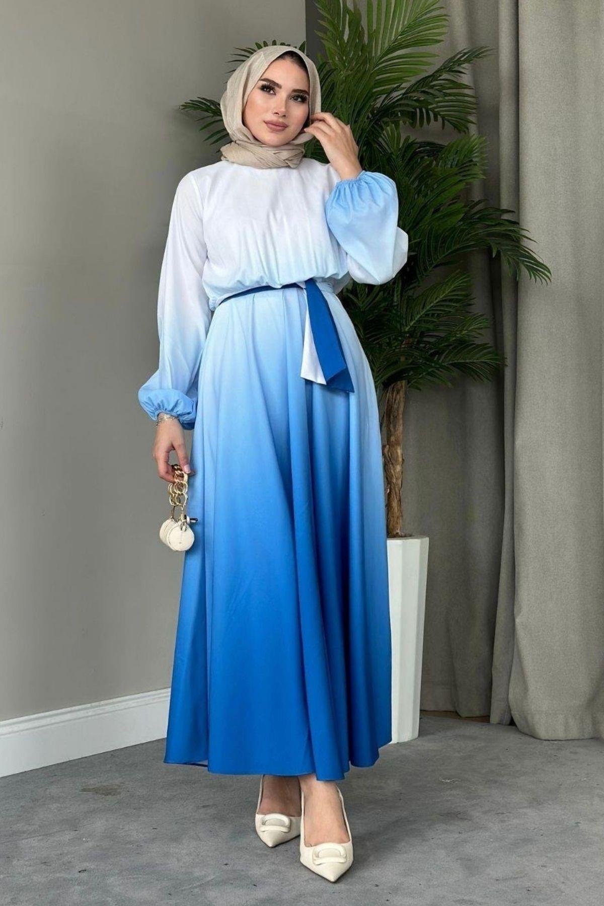 Gölge Desenli Elbise İndigo, Fiyatları 