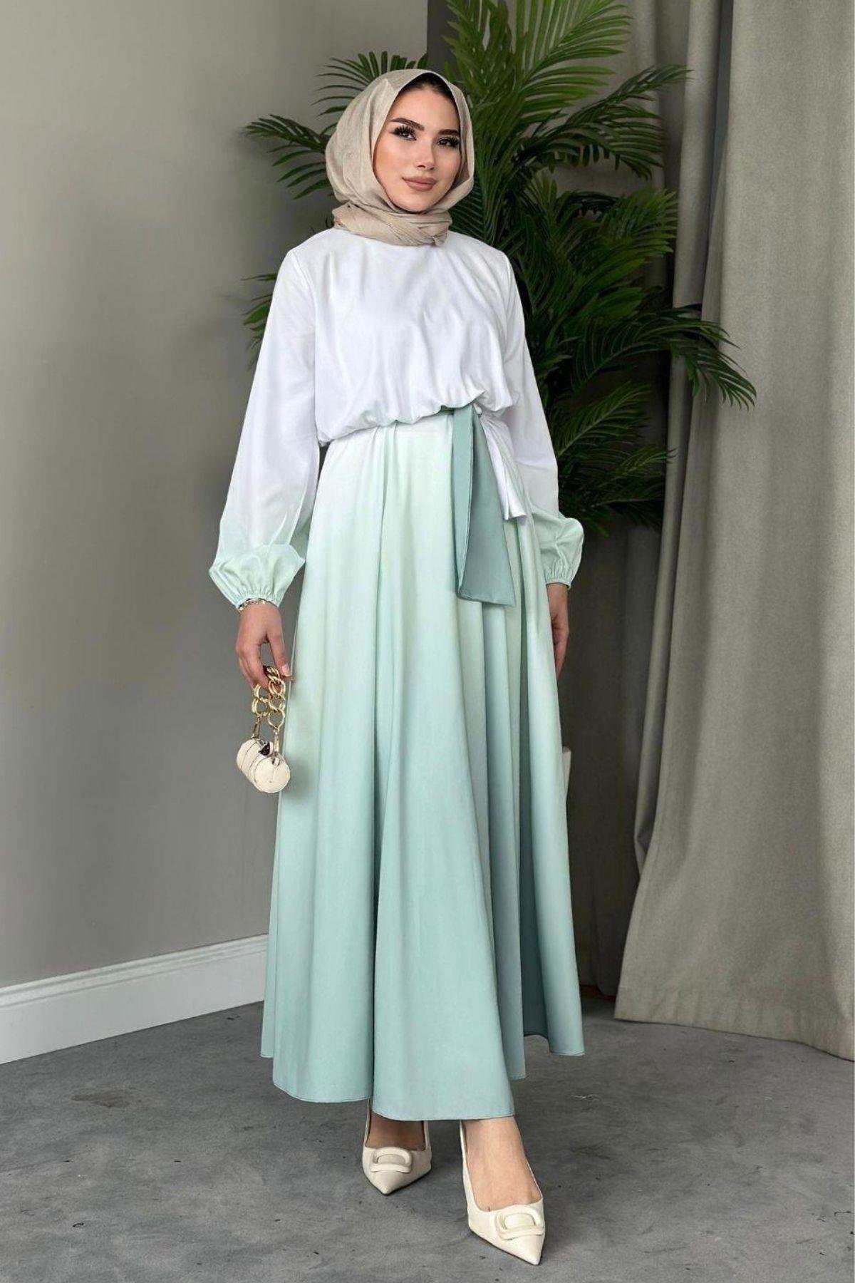 Gölge Desenli Elbise Mint, Fiyatları 