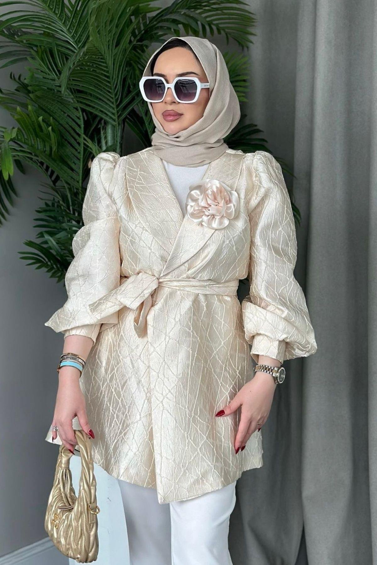 Gül Broş Ceket Ekru, Fiyatları 