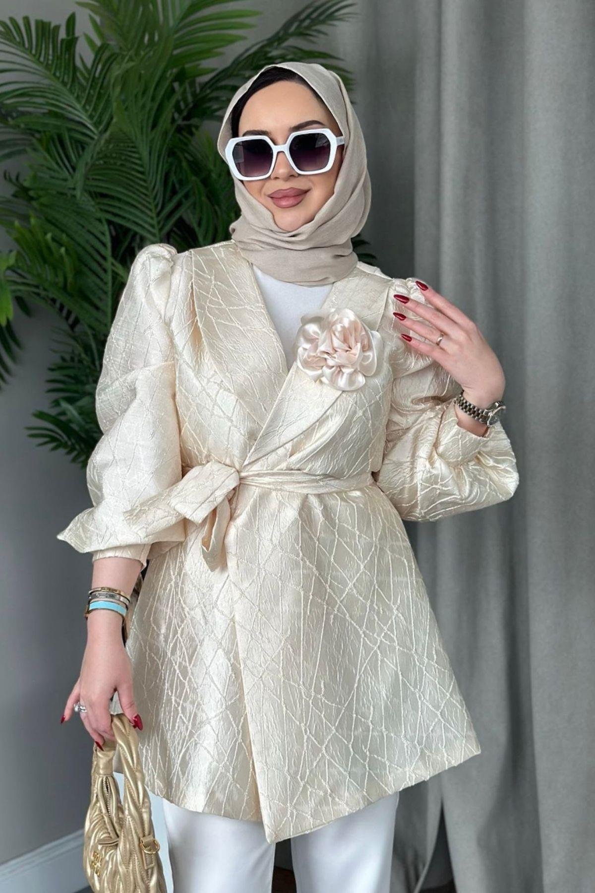 Gül Broş Ceket Ekru, Fiyatları 