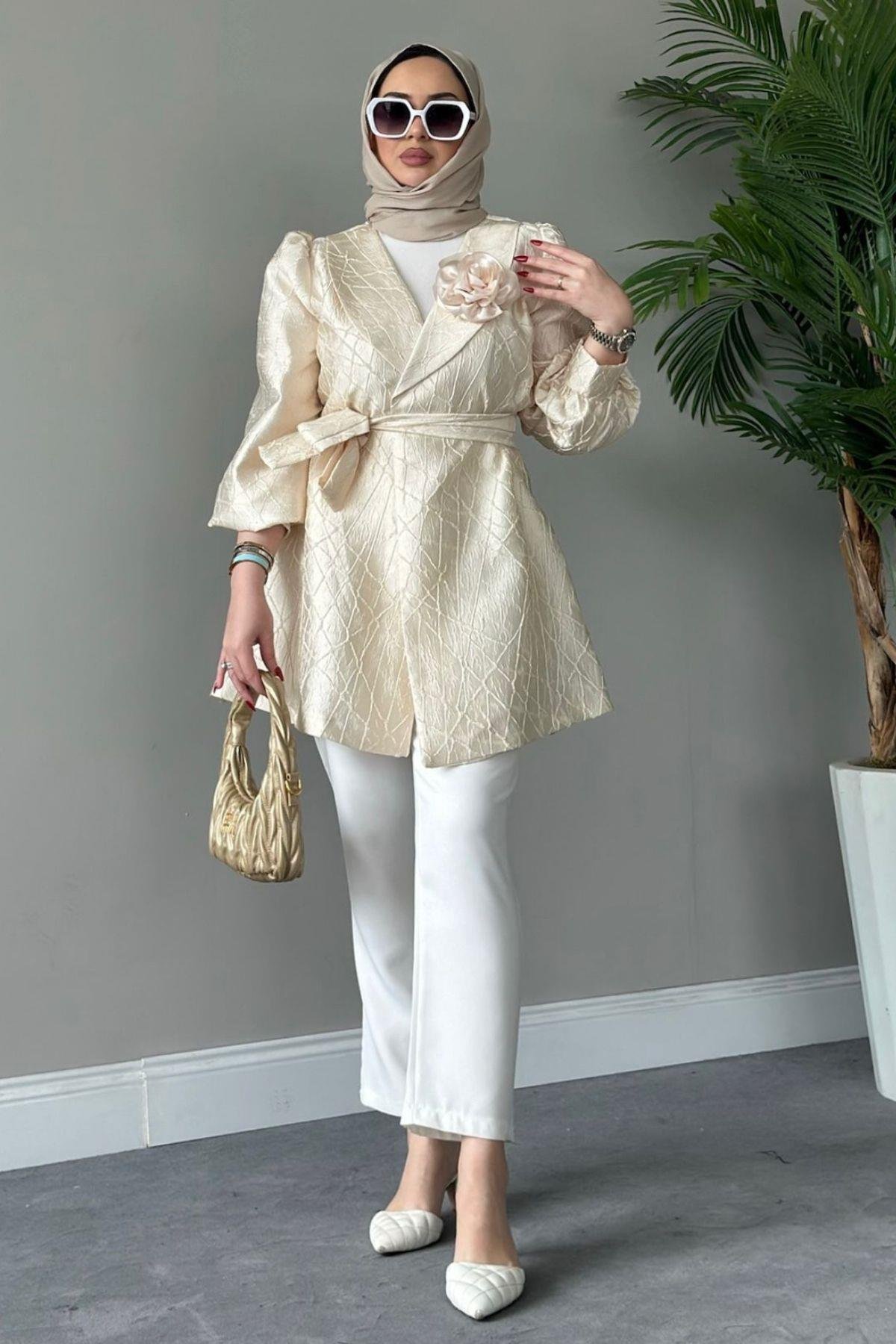 Gül Broş Ceket Ekru, Fiyatları 