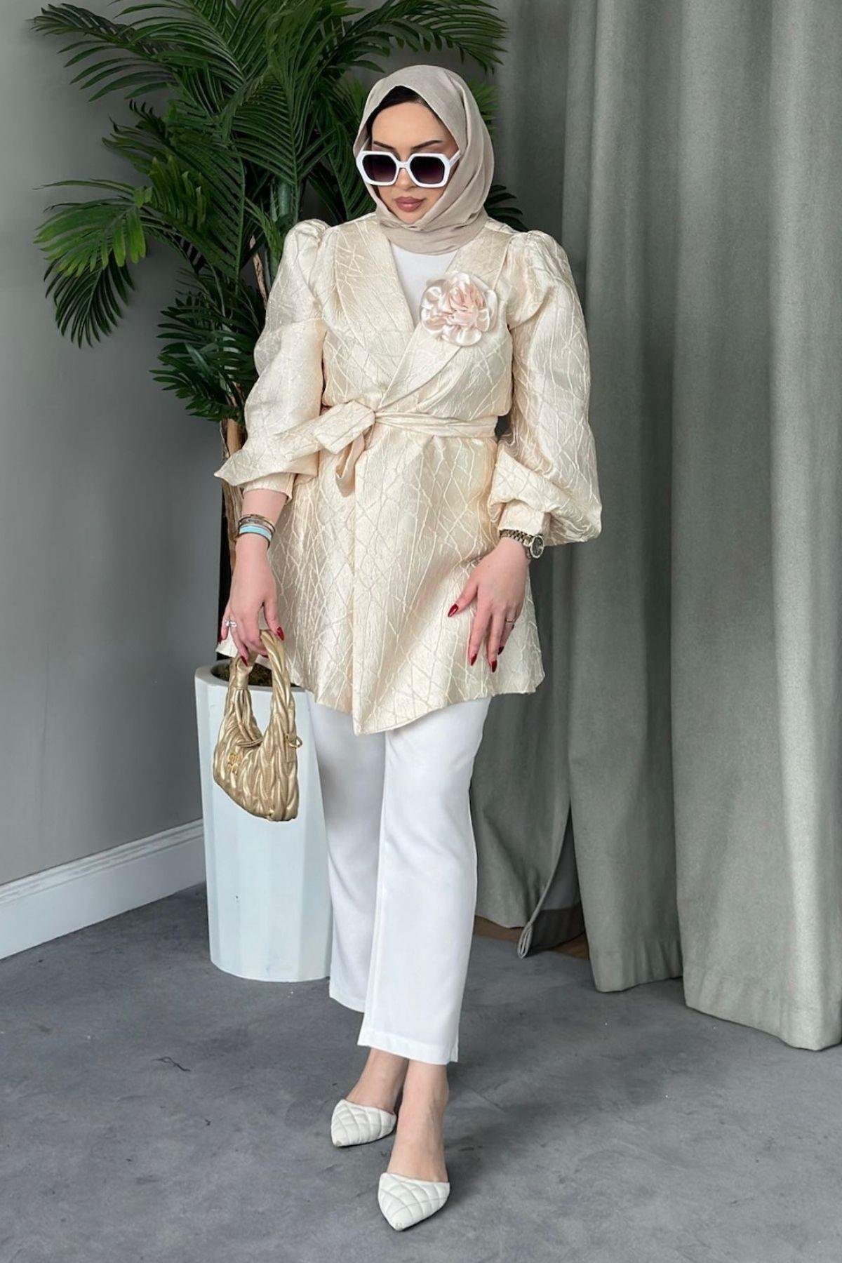 Gül Broş Ceket Ekru, Fiyatları 