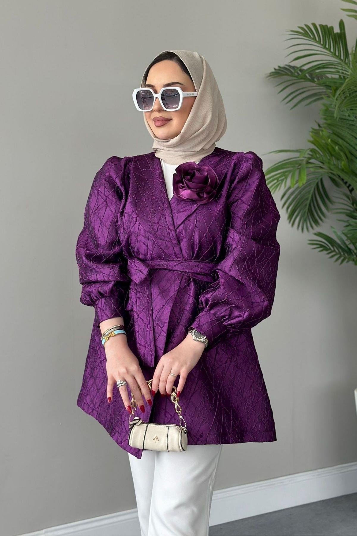 Gül Broş Ceket Mürdüm, Fiyatları 