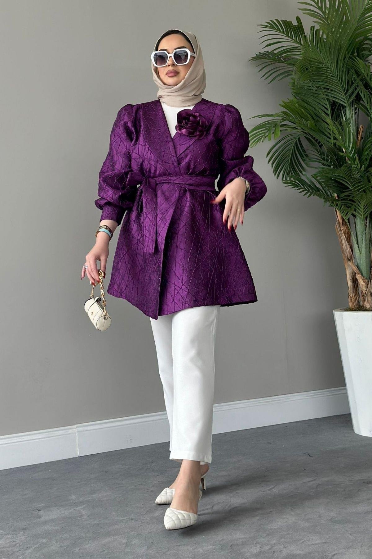 Gül Broş Ceket Mürdüm, Fiyatları 