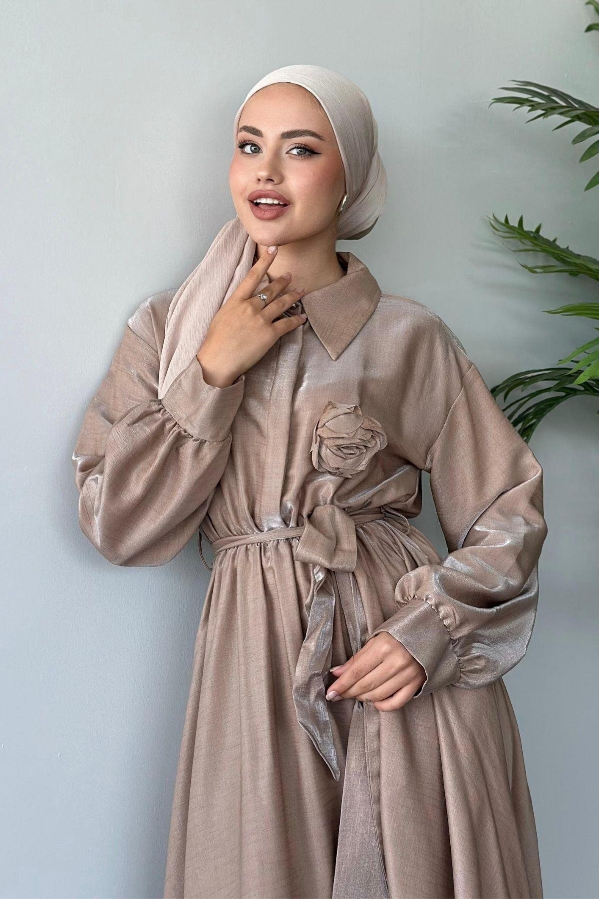 Gül Broşlu Elbise Camel, Fiyatları 