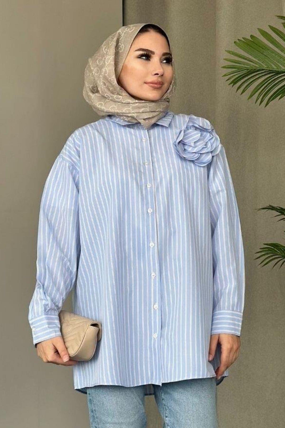 Gül Detaylı Gömlek Mavi, Fiyatları 