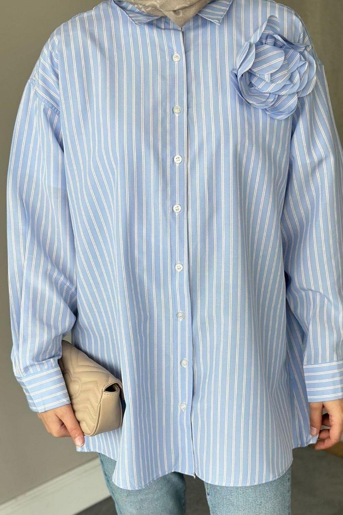 Gül Detaylı Gömlek Mavi, Fiyatları 