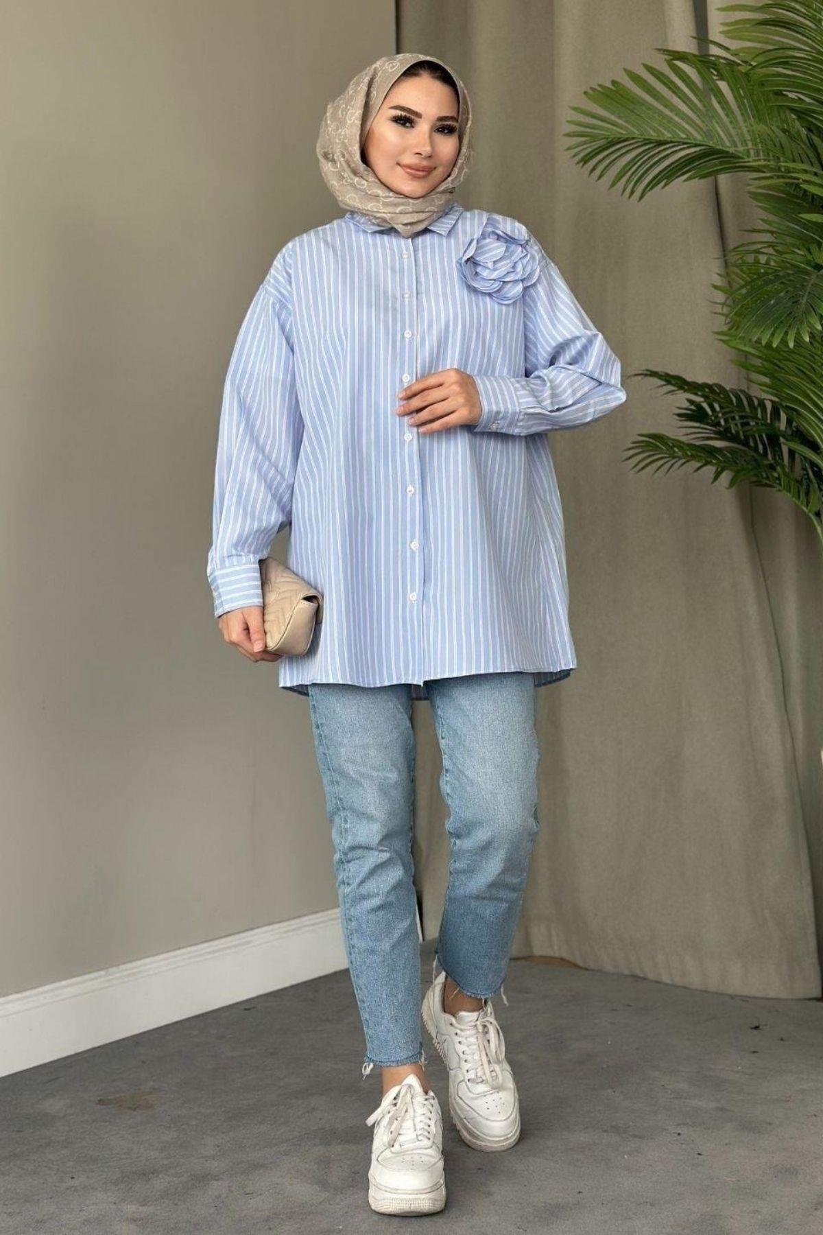 Gül Detaylı Gömlek Mavi, Fiyatları 