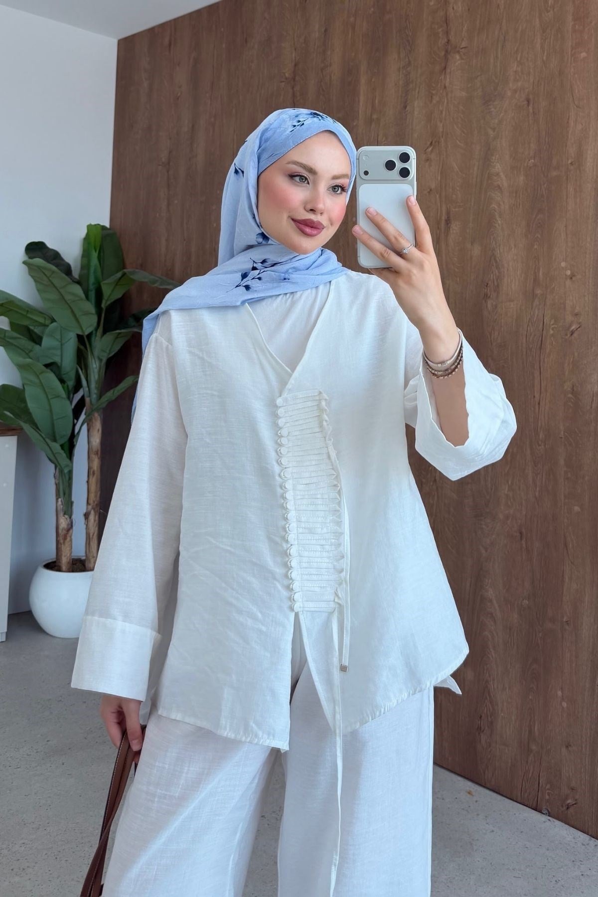 Güneş Keten Düğme Detay Takım Beyaz, Fiyatları 