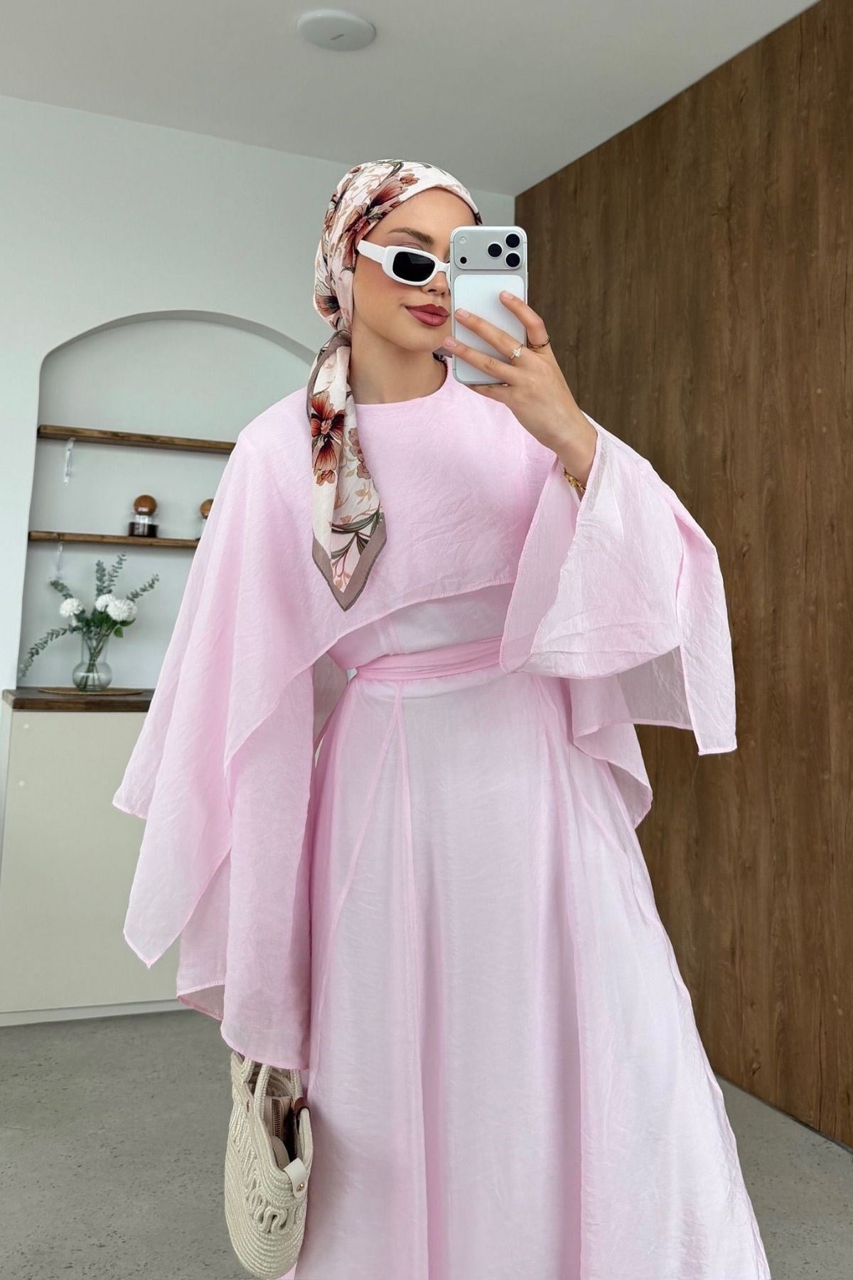 Gurbet Pelerinli Tül Modal Elbise Pembe, Fiyatları 