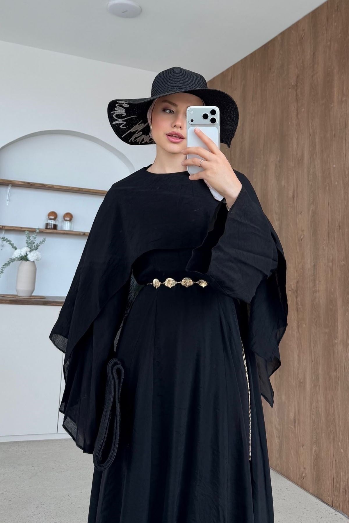 Gurbet Pelerinli Tül Modal Elbise Siyah, Fiyatları Gurbet Pelerinli Tül Modal Elbise Siyah| Haza Moda