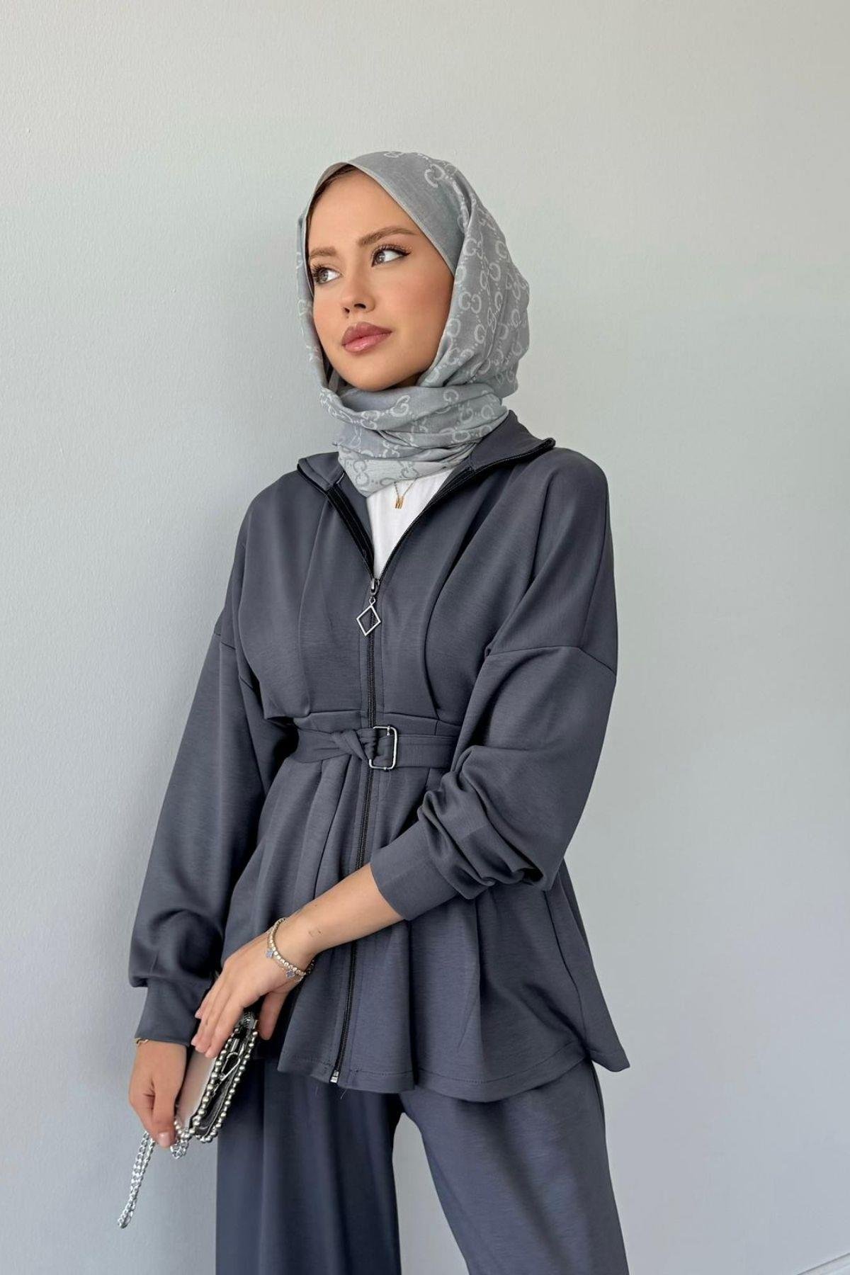 Hanna Pamuklu Pantolonlu Takım Antrasit, Fiyatları Hanna Pamuklu Pantolonlu Takım Antrasit Haza Moda 