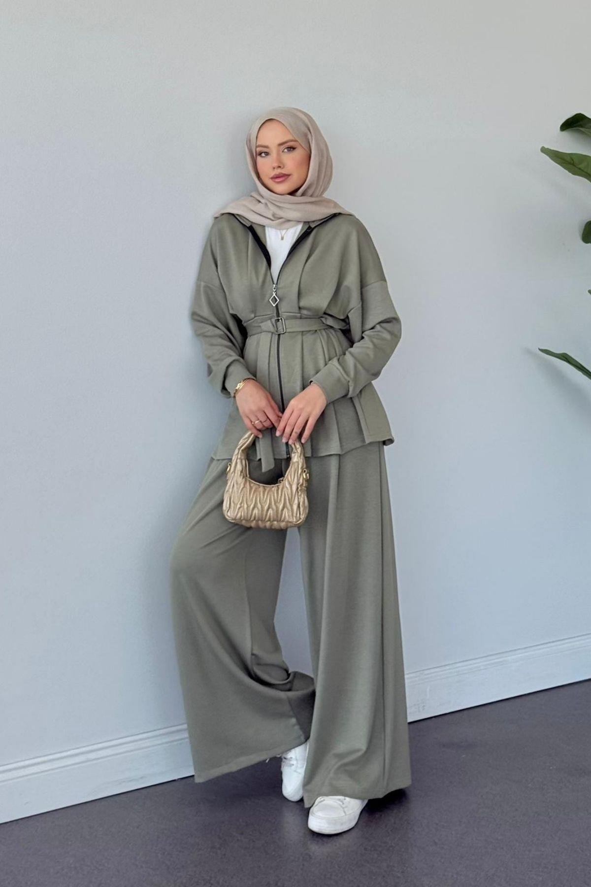 Hanna Pamuklu Pantolonlu Takım Haki , Fiyatları Hanna Pamuklu Pantolonlu Takım Haki  Haza Moda 