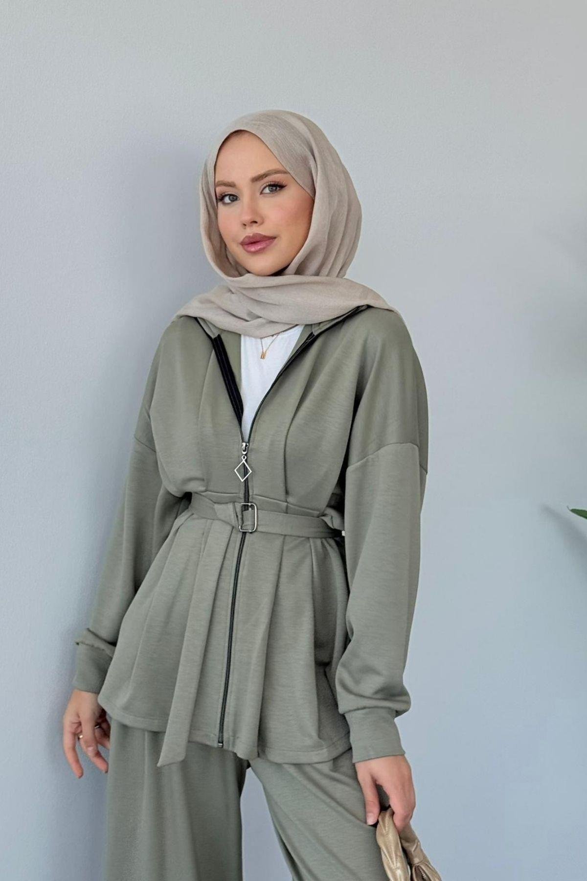 Hanna Pamuklu Pantolonlu Takım Haki , Fiyatları Hanna Pamuklu Pantolonlu Takım Haki  Haza Moda 