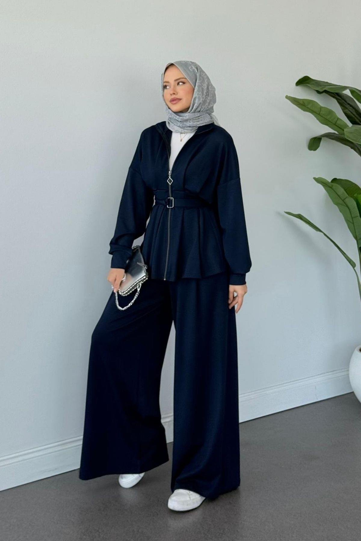 Hanna Pamuklu Pantolonlu Takım Lacivert, Fiyatları Hanna Pamuklu Pantolonlu Takım Lacivert Haza Moda 