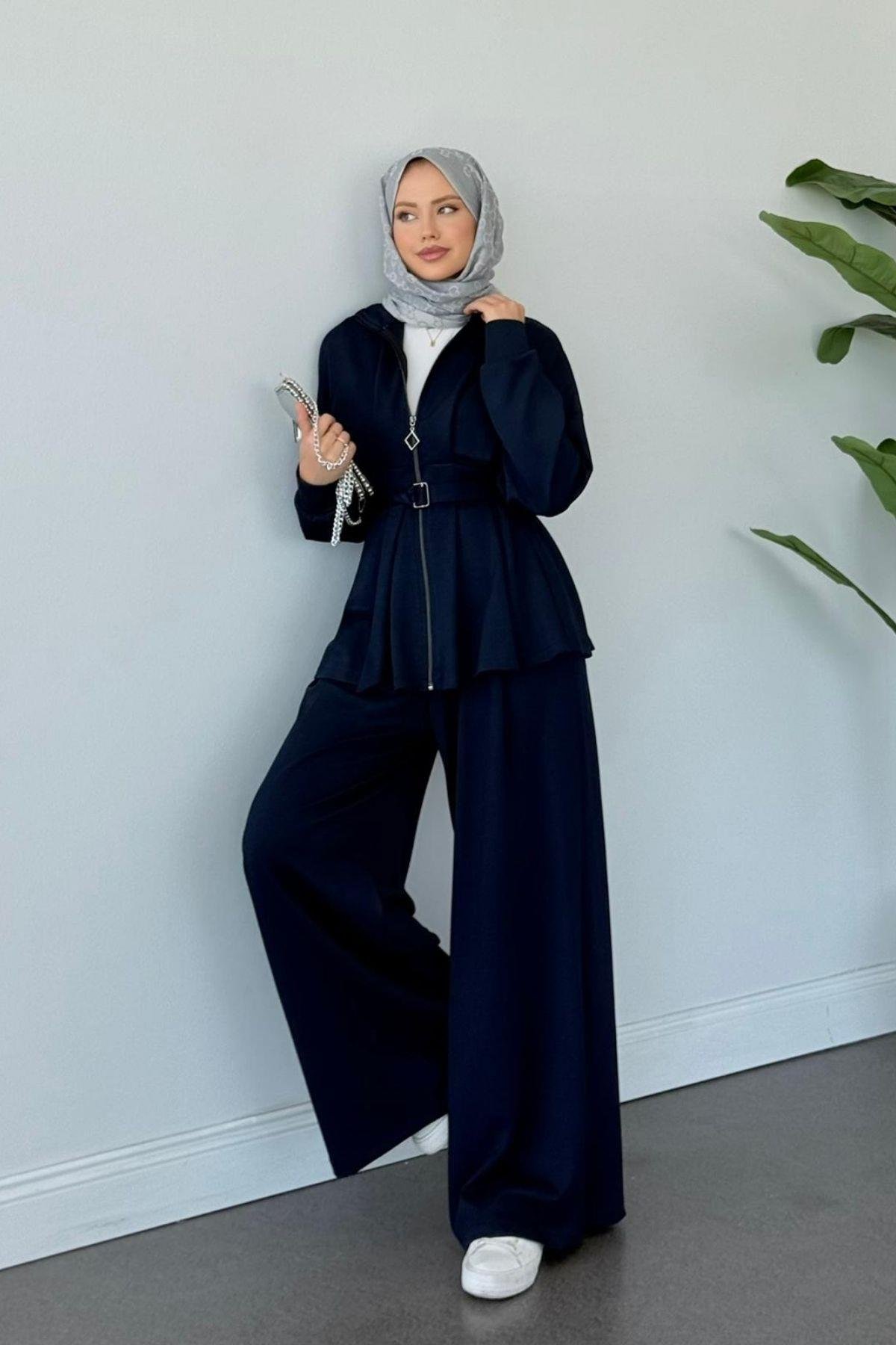 Hanna Pamuklu Pantolonlu Takım Lacivert, Fiyatları Hanna Pamuklu Pantolonlu Takım Lacivert Haza Moda 