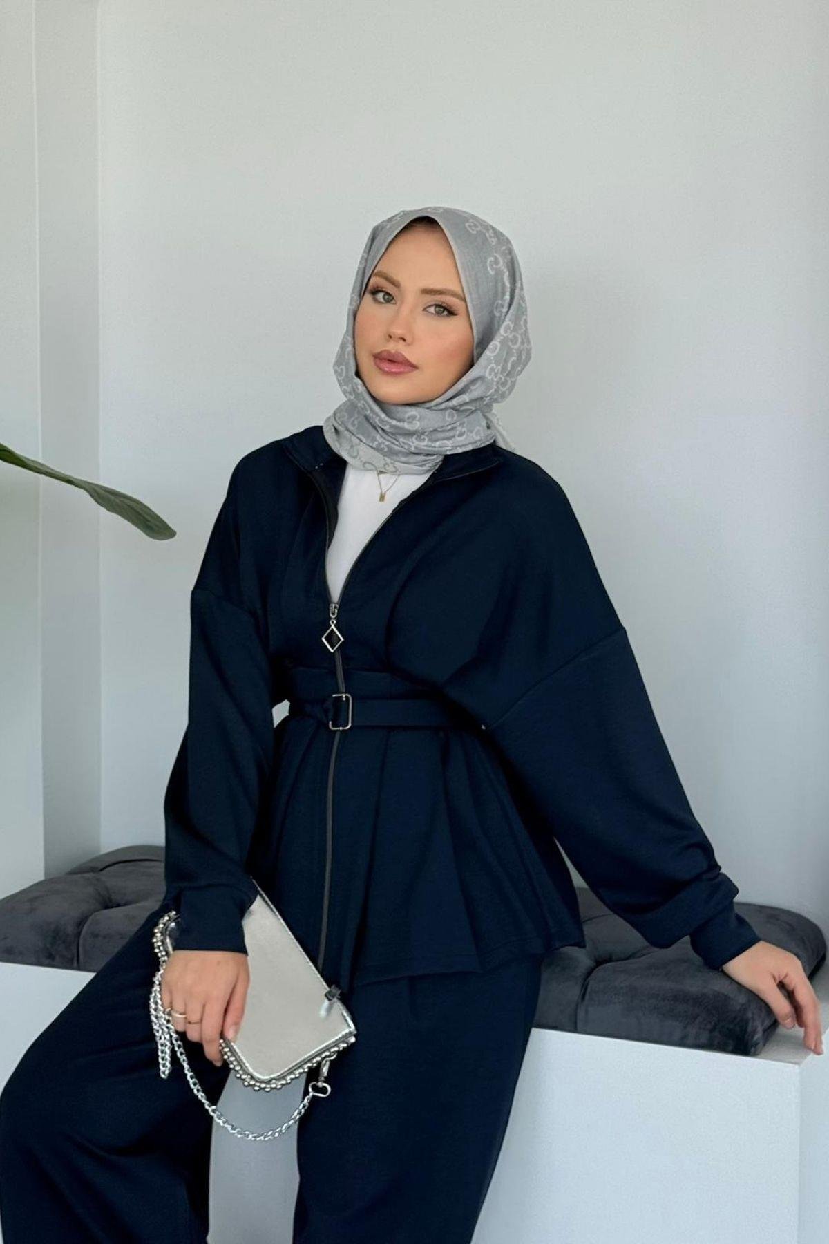 Hanna Pamuklu Pantolonlu Takım Lacivert, Fiyatları Hanna Pamuklu Pantolonlu Takım Lacivert Haza Moda 