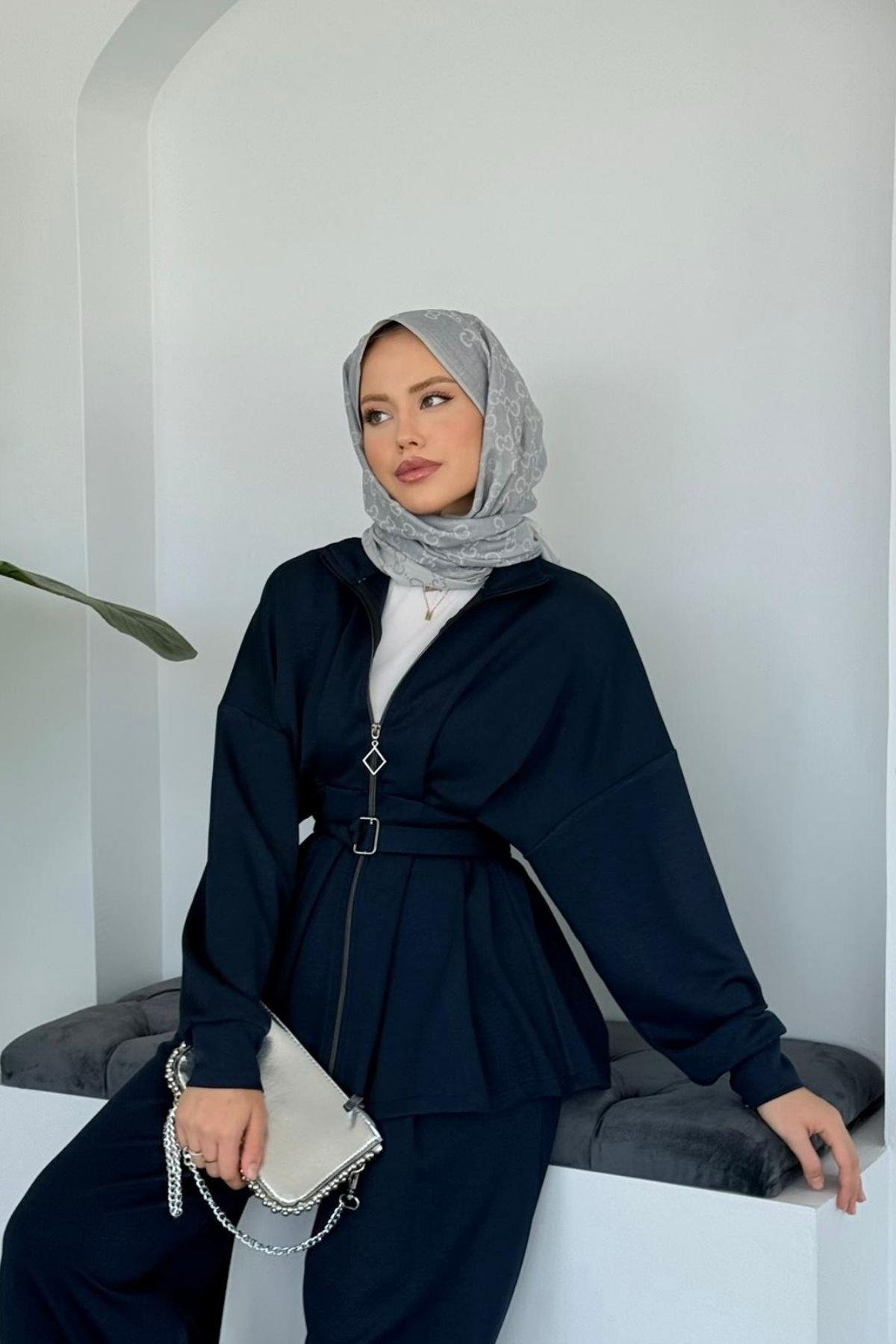 Hanna Pamuklu Pantolonlu Takım Lacivert, Fiyatları Hanna Pamuklu Pantolonlu Takım Lacivert Haza Moda 