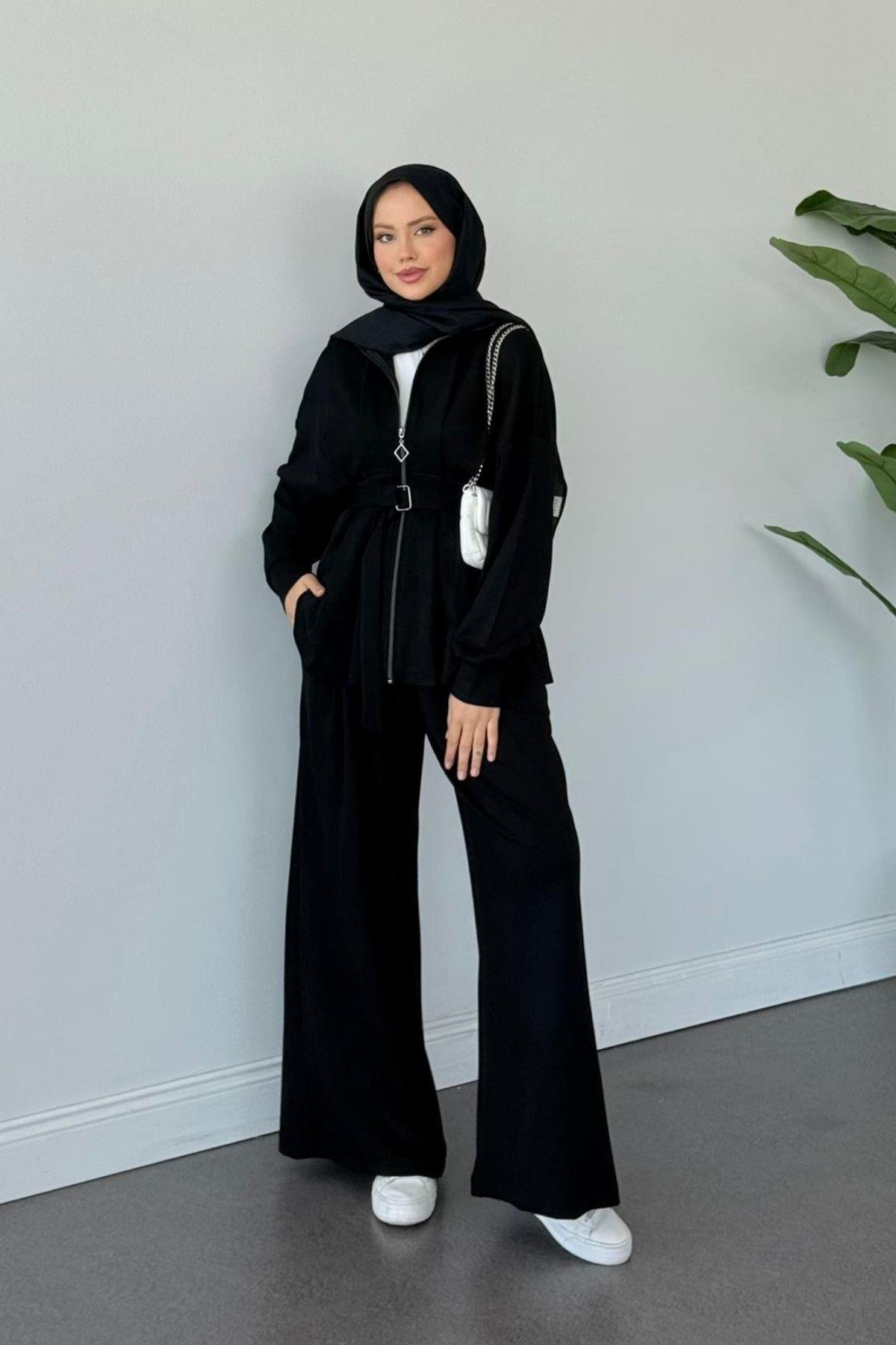 Hanna Pamuklu Pantolonlu Takım Siyah, Fiyatları Hanna Pamuklu Pantolonlu Takım Siyah Haza Moda 