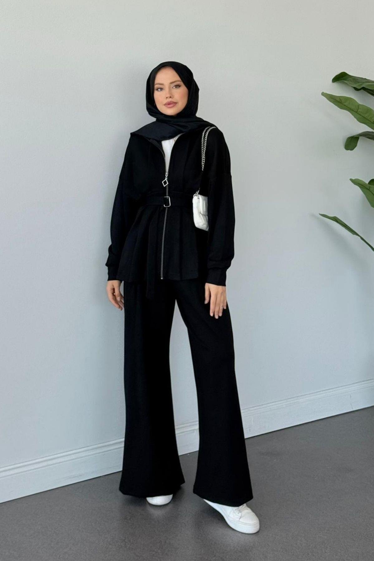 Hanna Pamuklu Pantolonlu Takım Siyah, Fiyatları Hanna Pamuklu Pantolonlu Takım Siyah Haza Moda 