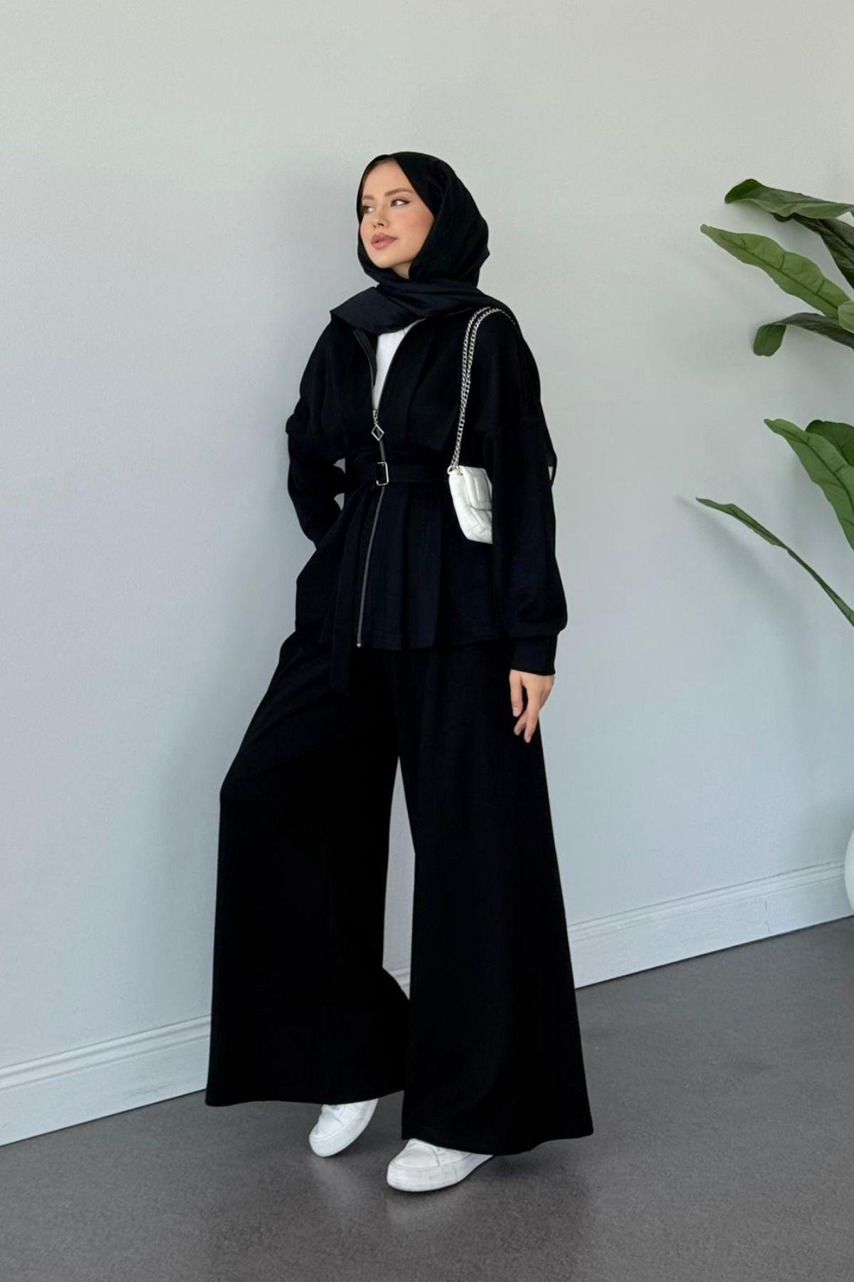 Hanna Pamuklu Pantolonlu Takım Siyah, Fiyatları Hanna Pamuklu Pantolonlu Takım Siyah Haza Moda 