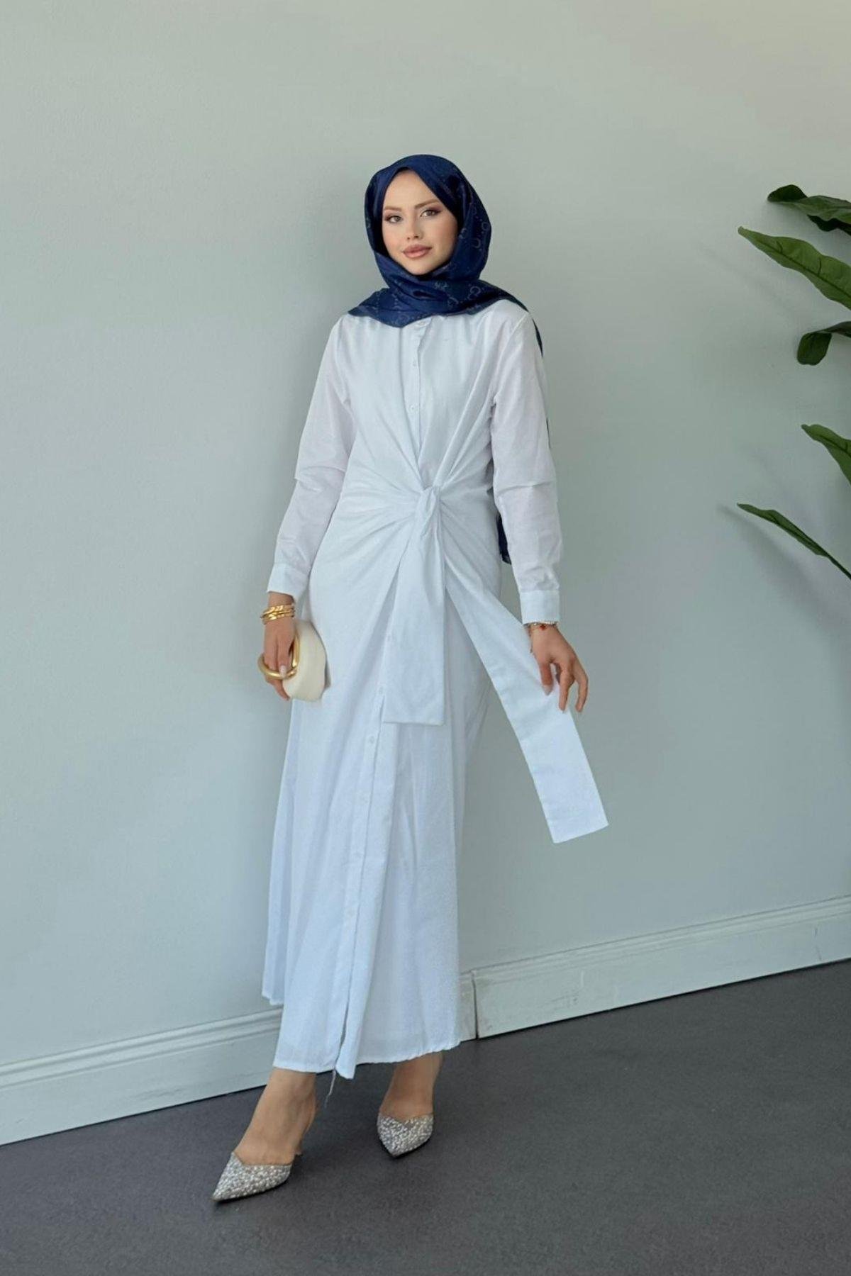 Happy Bağlamalı Elbise BEYAZ, Fiyatları Happy Bağlamalı Elbise BEYAZ- Haza Moda