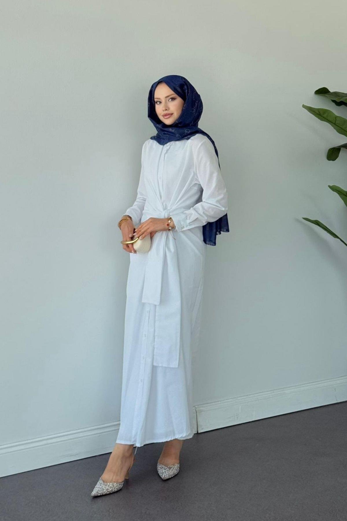 Happy Bağlamalı Elbise BEYAZ, Fiyatları Happy Bağlamalı Elbise BEYAZ- Haza Moda