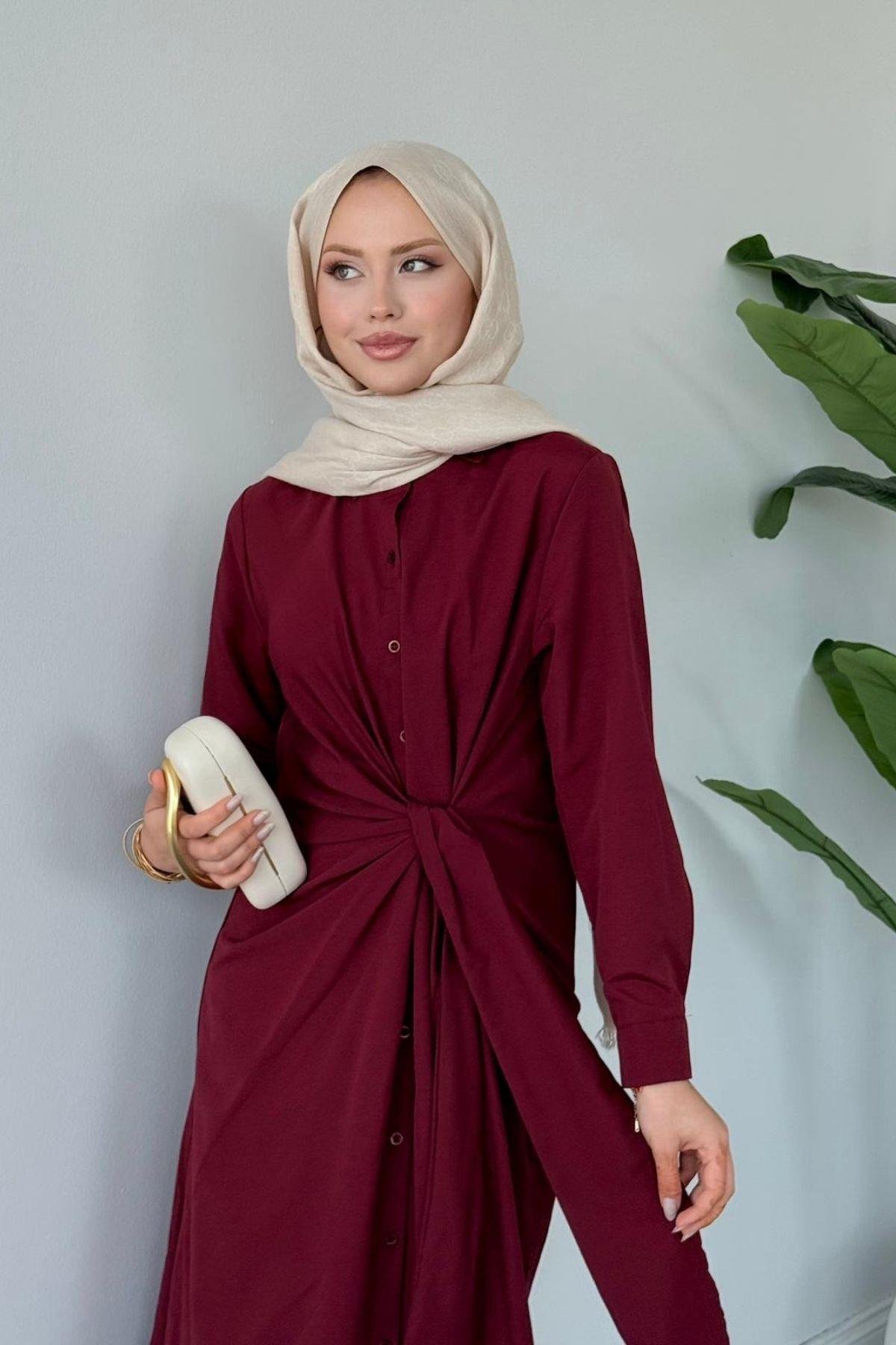 Happy Bağlamalı Elbise BORDO, Fiyatları Happy Bağlamalı Elbise BORDO- Haza Moda