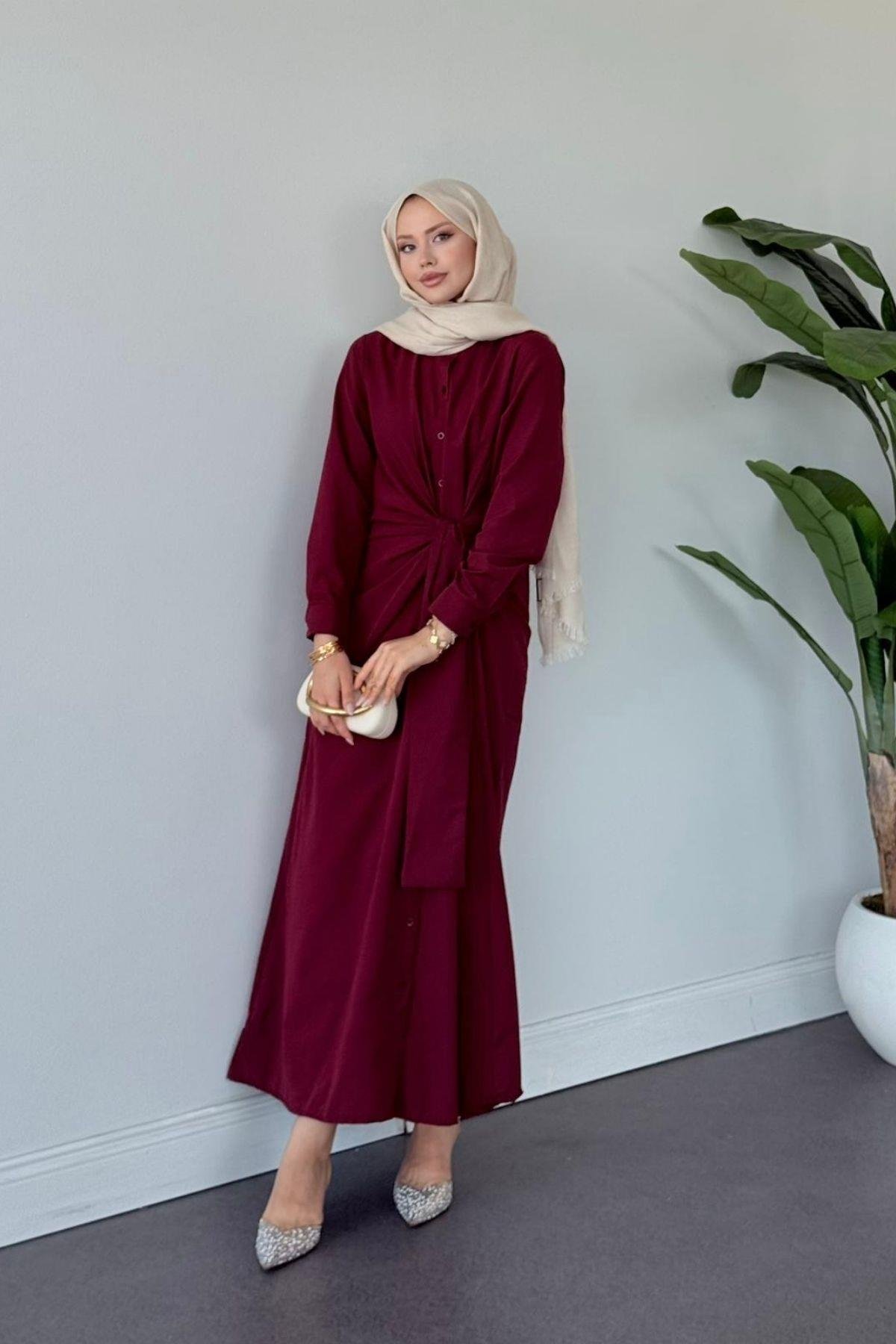 Happy Bağlamalı Elbise BORDO, Fiyatları Happy Bağlamalı Elbise BORDO- Haza Moda