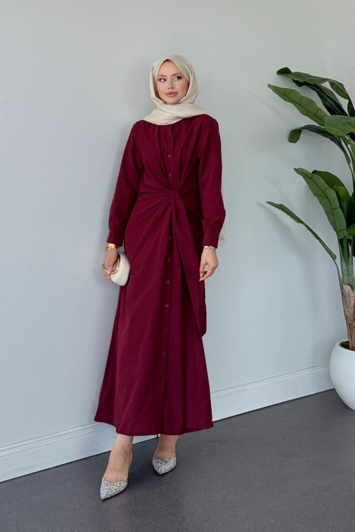 Happy Bağlamalı Elbise BORDO, Fiyatları Happy Bağlamalı Elbise BORDO- Haza Moda