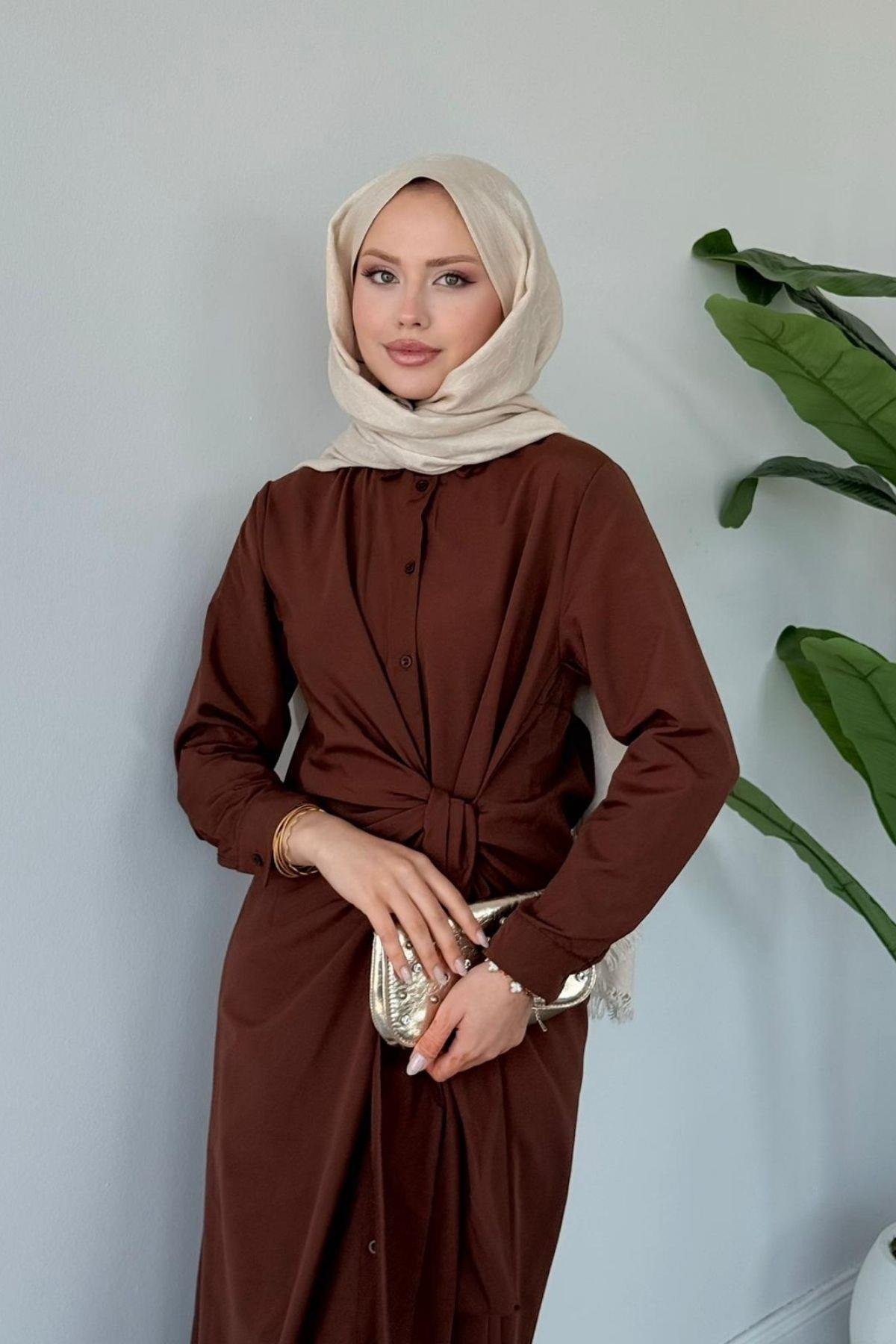 Happy Bağlamalı Elbise KAHVE, Fiyatları Happy Bağlamalı Elbise KAHVE- Haza Moda