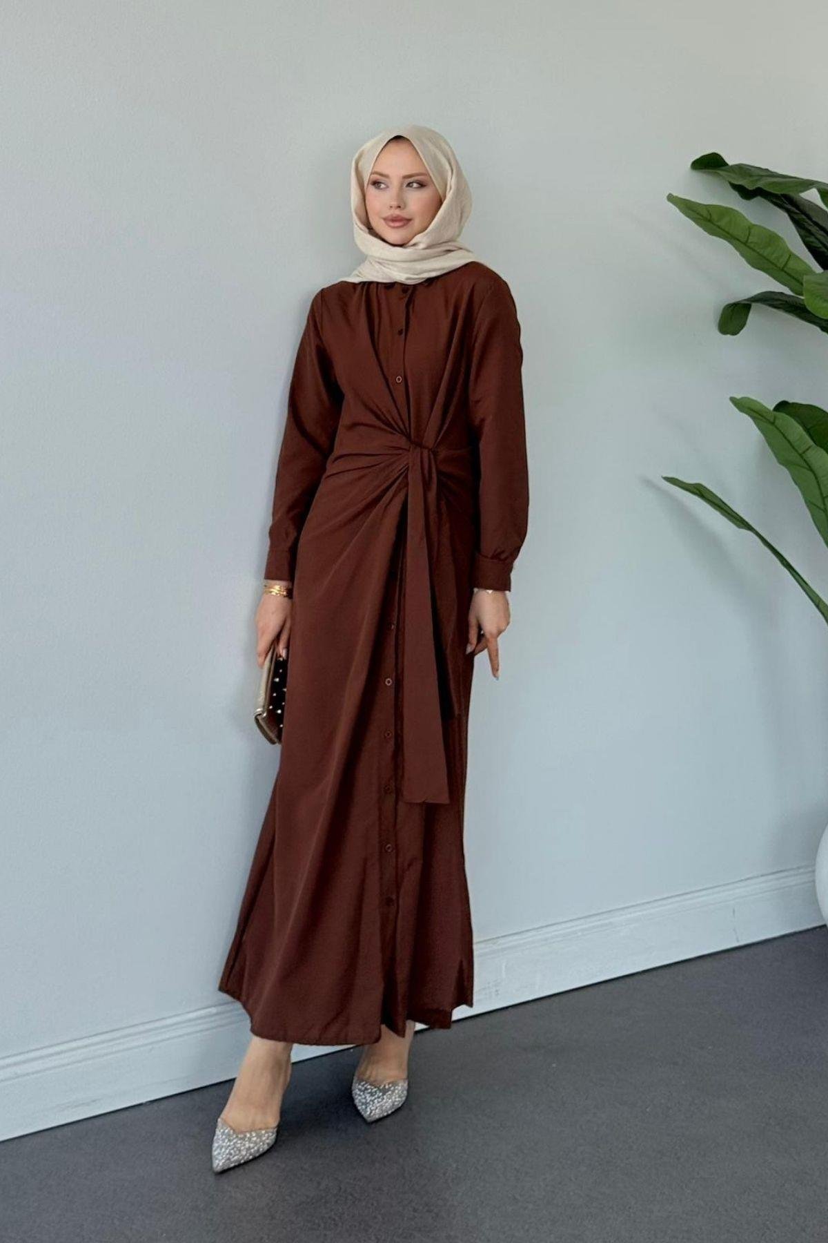 Happy Bağlamalı Elbise KAHVE, Fiyatları Happy Bağlamalı Elbise KAHVE- Haza Moda